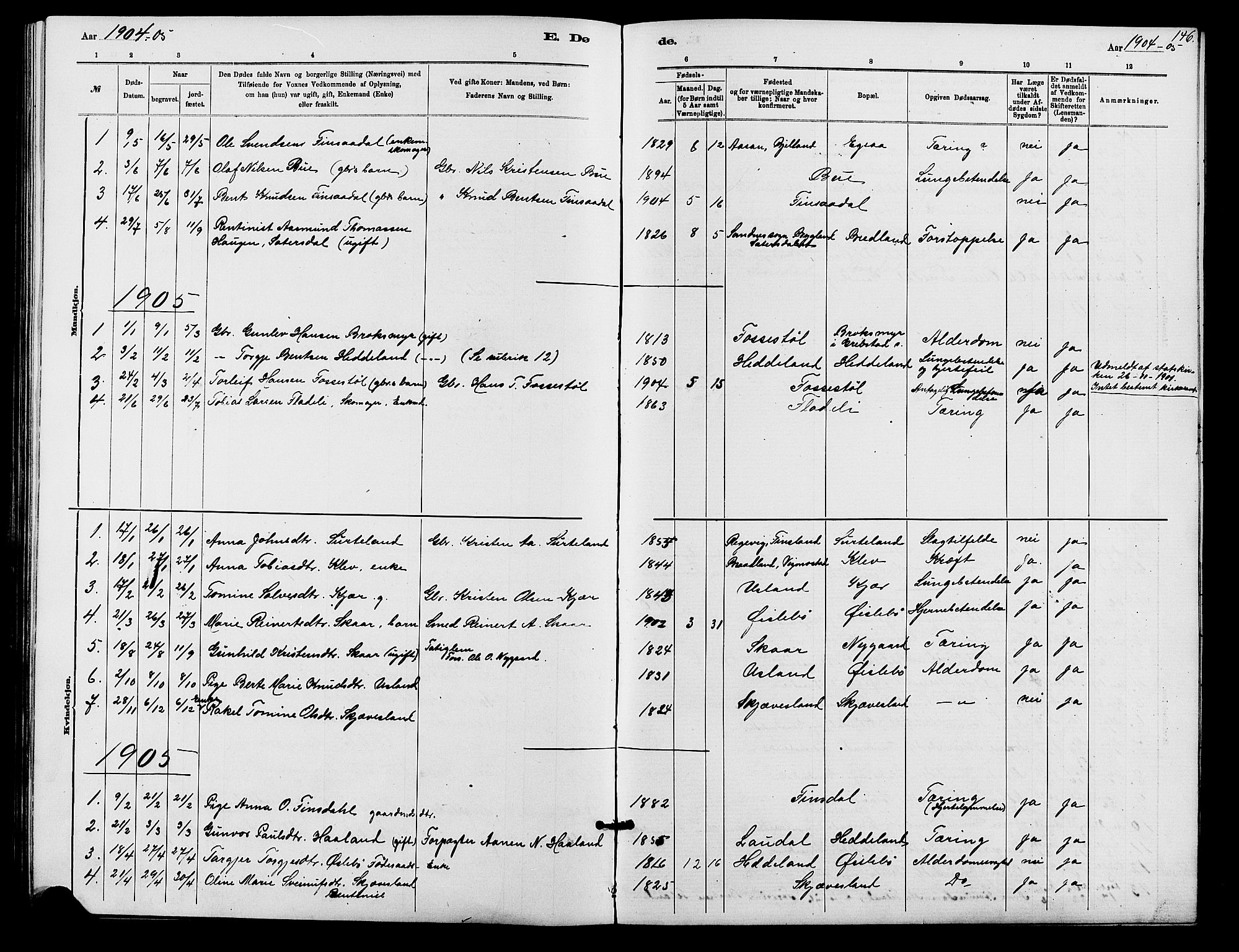 Holum sokneprestkontor, SAK/1111-0022/F/Fb/Fbc/L0003: Parish register (copy) no. B 3, 1882-1908, p. 146