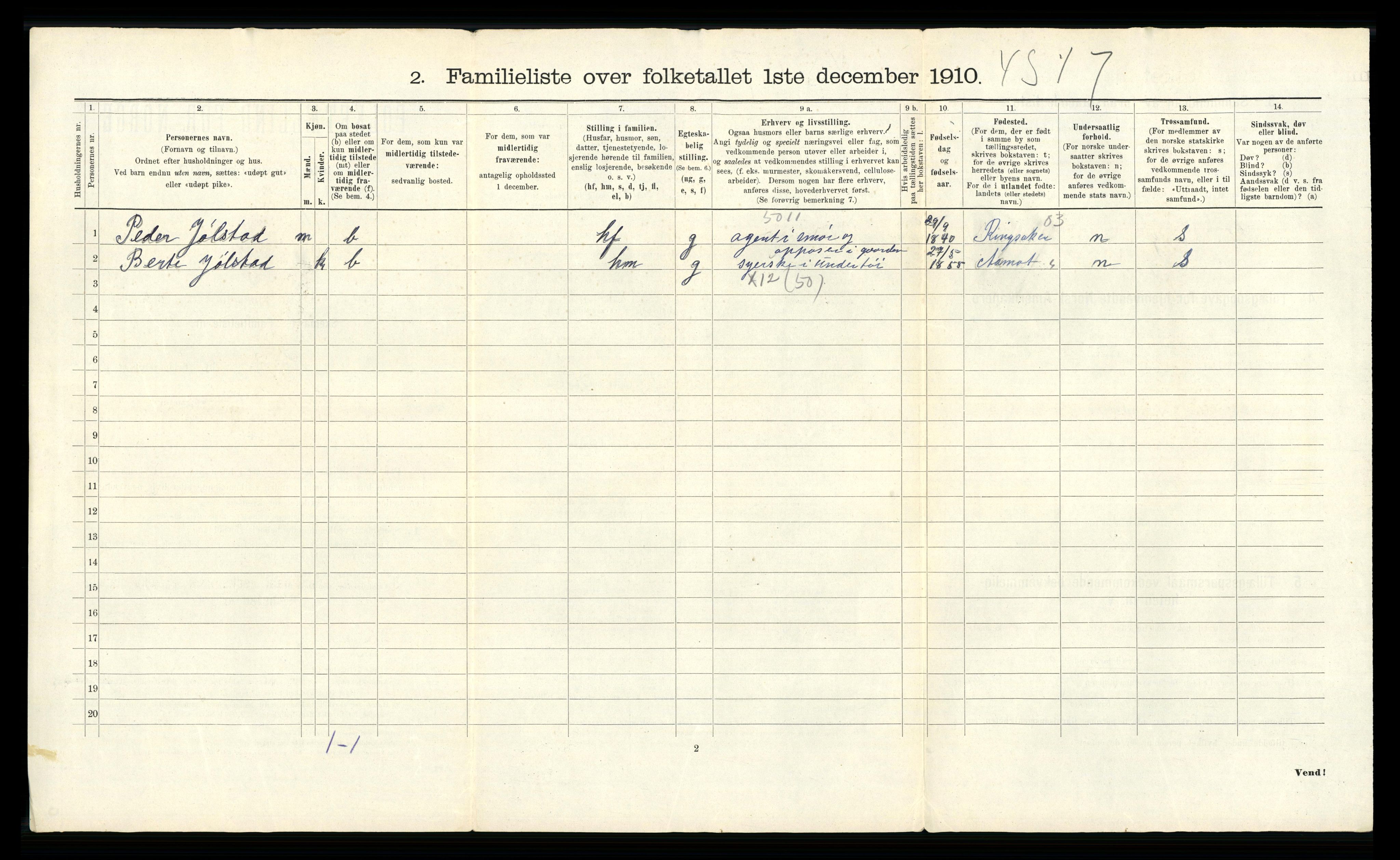 RA, 1910 census for Hamar, 1910, p. 966