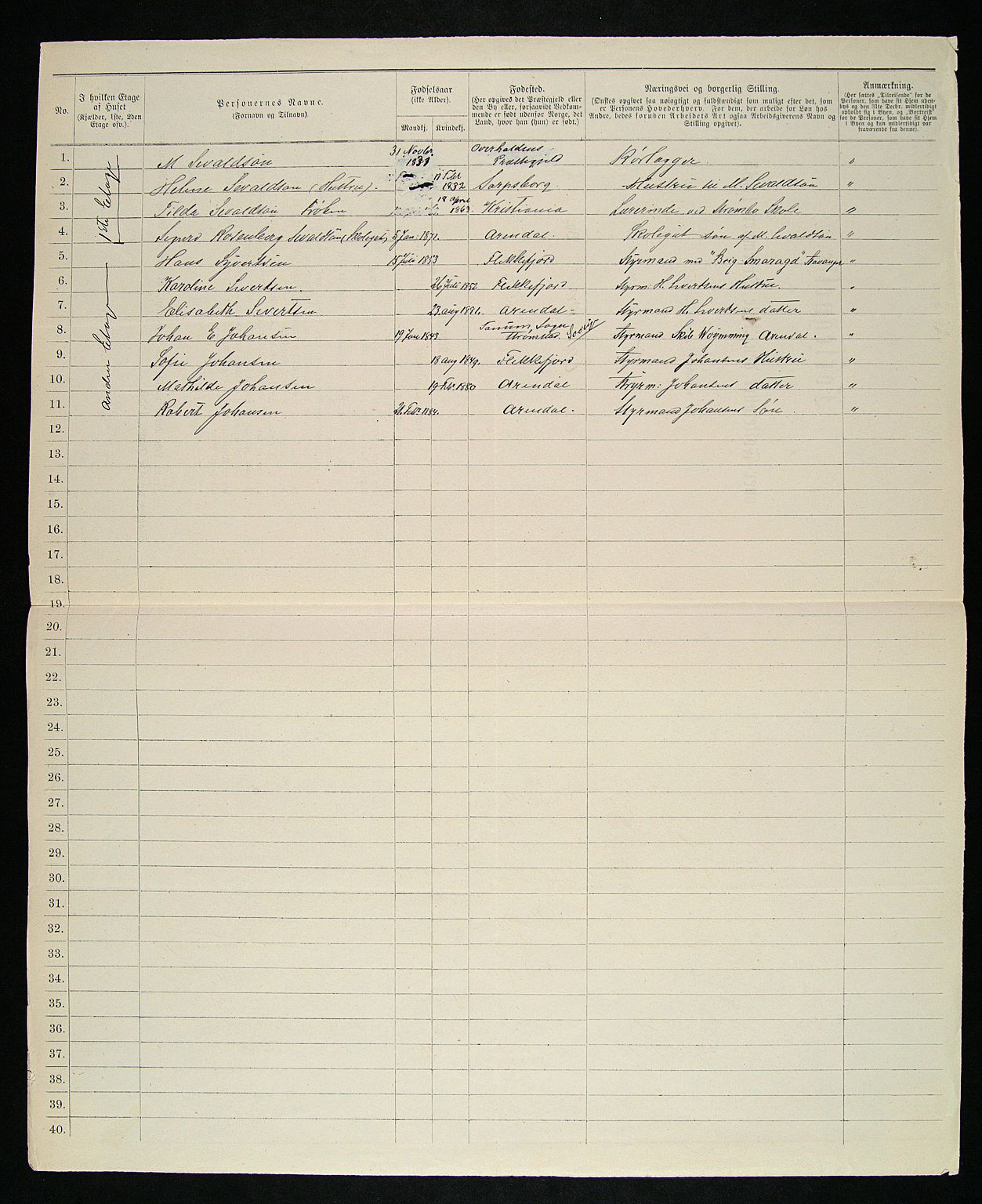 SAK, 1885 census for 0903 Arendal, 1885, p. 26