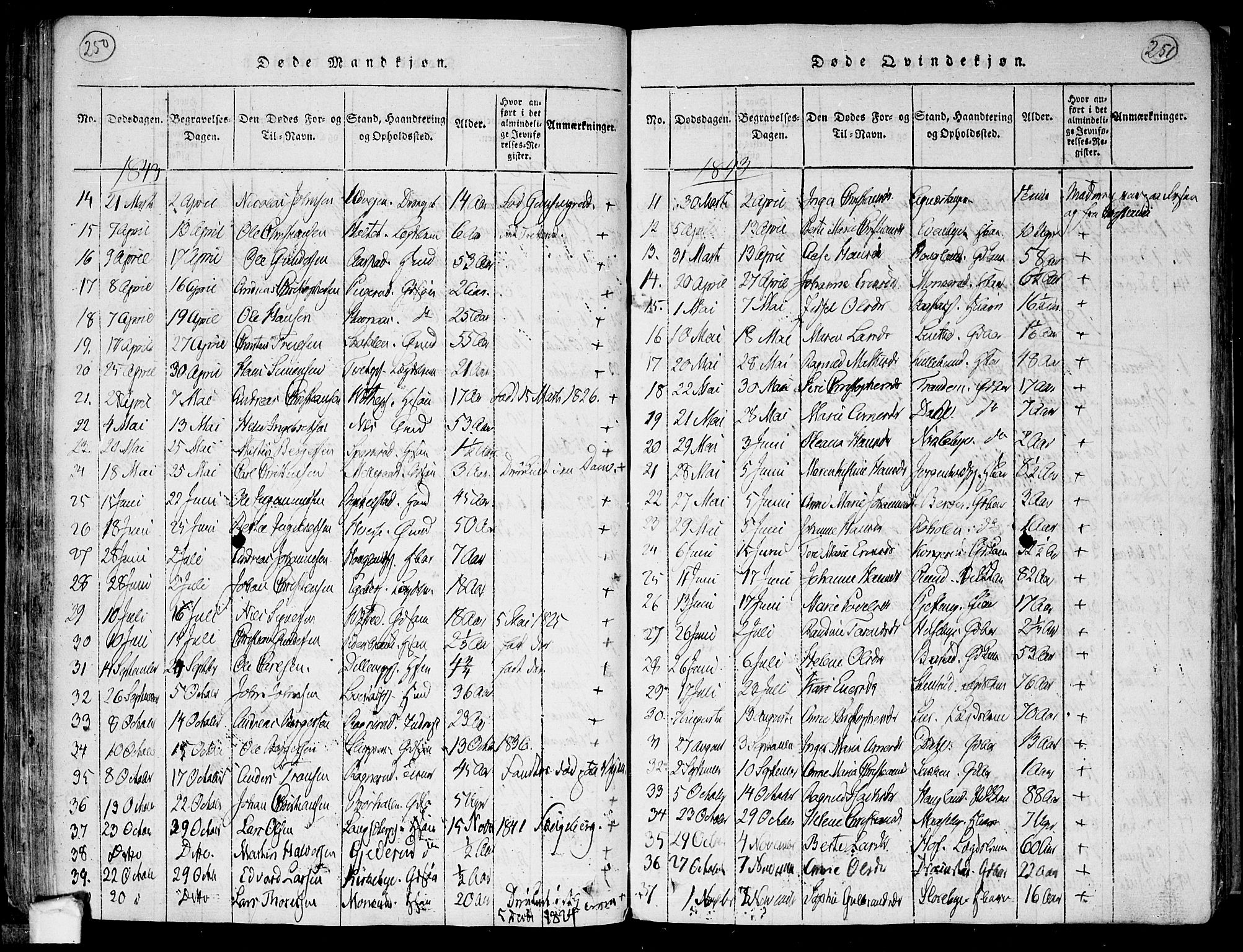 Trøgstad prestekontor Kirkebøker, SAO/A-10925/F/Fa/L0006: Parish register (official) no. I 6, 1815-1844, p. 250-251