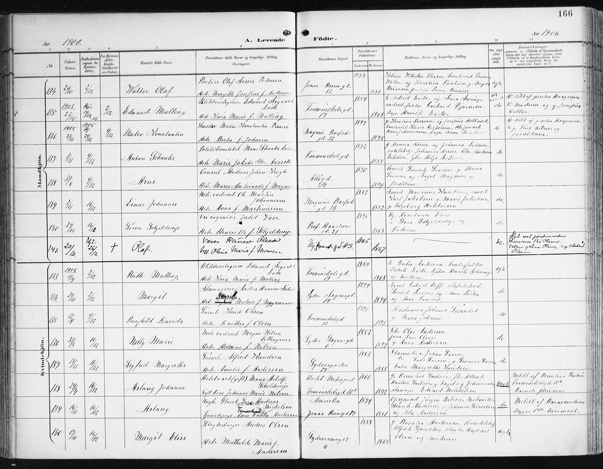 Johanneskirken sokneprestembete, AV/SAB-A-76001/H/Haa/L0002: Parish register (official) no. A 2, 1900-1912, p. 166