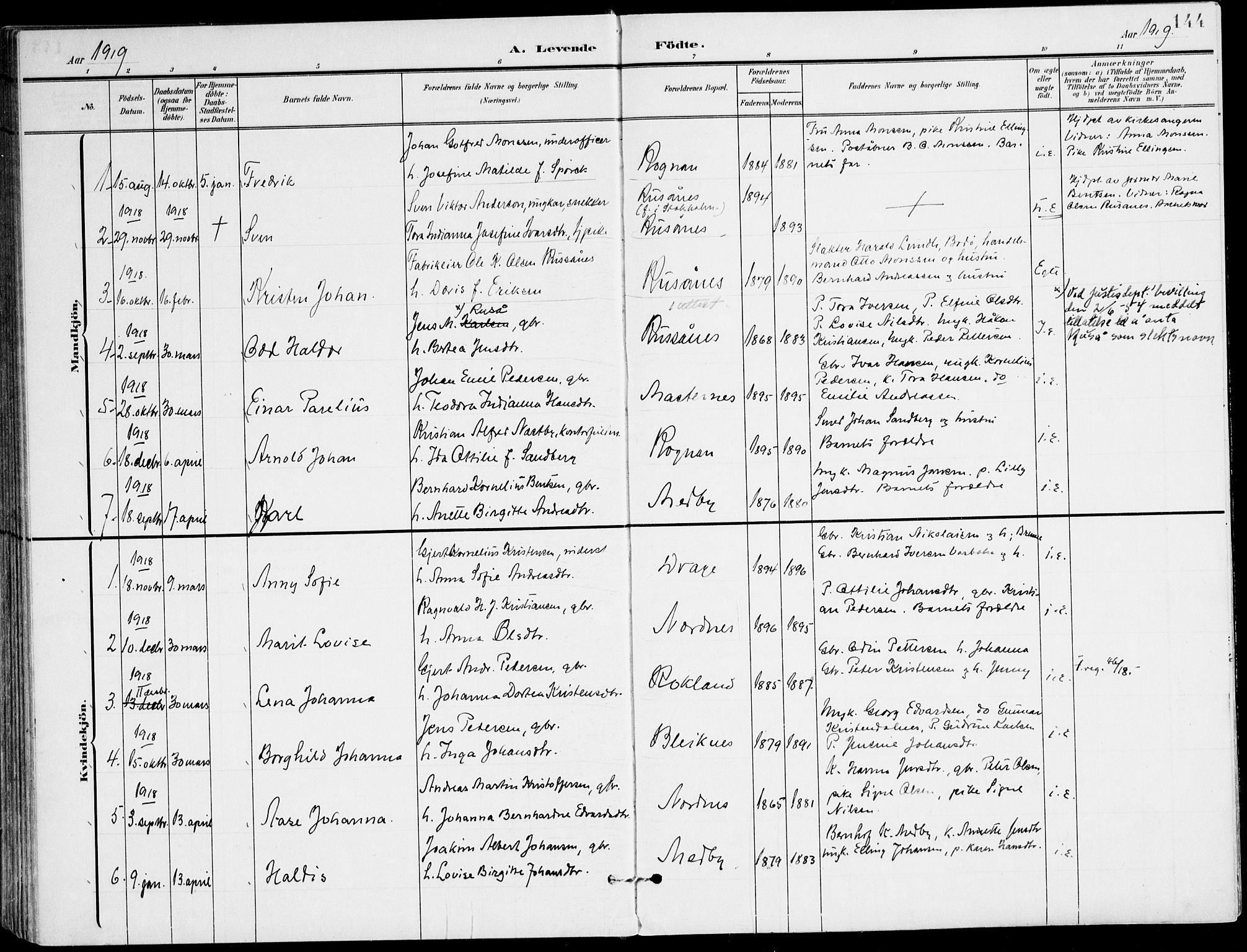 Ministerialprotokoller, klokkerbøker og fødselsregistre - Nordland, SAT/A-1459/847/L0672: Parish register (official) no. 847A12, 1902-1919, p. 144