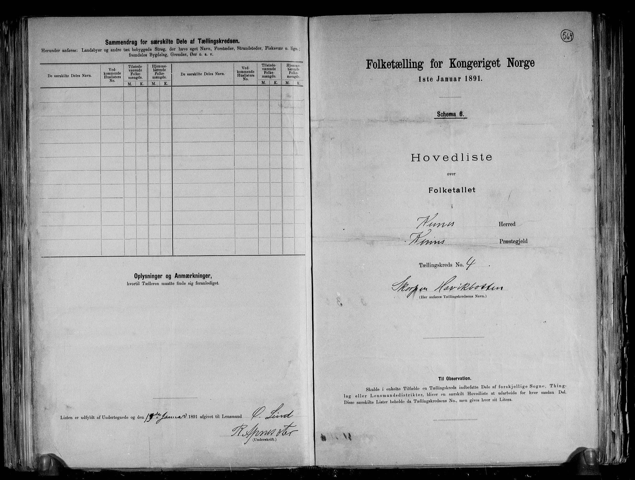 RA, 1891 census for 1437 Kinn, 1891, p. 13