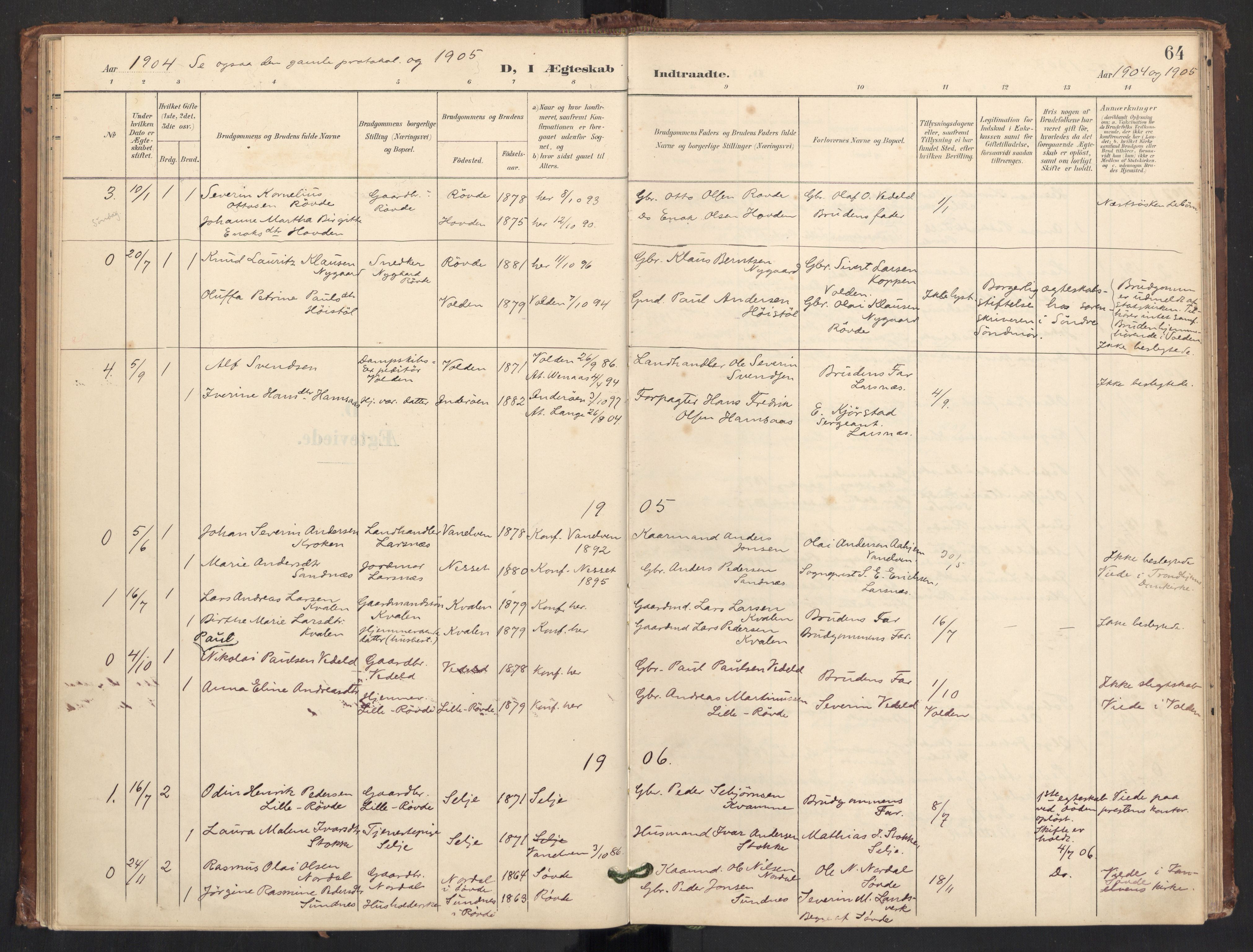 Ministerialprotokoller, klokkerbøker og fødselsregistre - Møre og Romsdal, SAT/A-1454/504/L0057: Parish register (official) no. 504A04, 1902-1919, p. 64