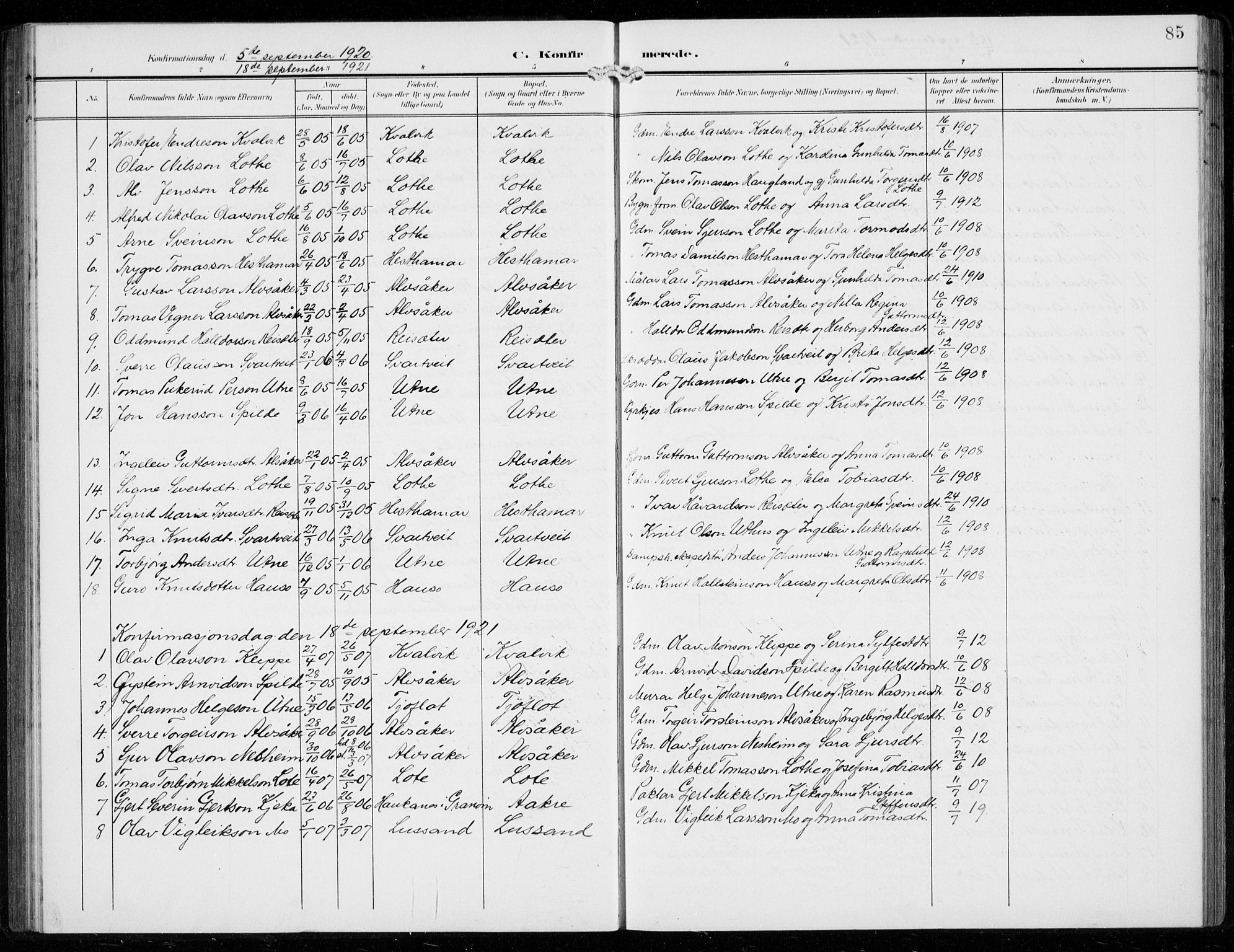 Ullensvang sokneprestembete, SAB/A-78701/H/Hab: Parish register (copy) no. F  1, 1902-1935, p. 85