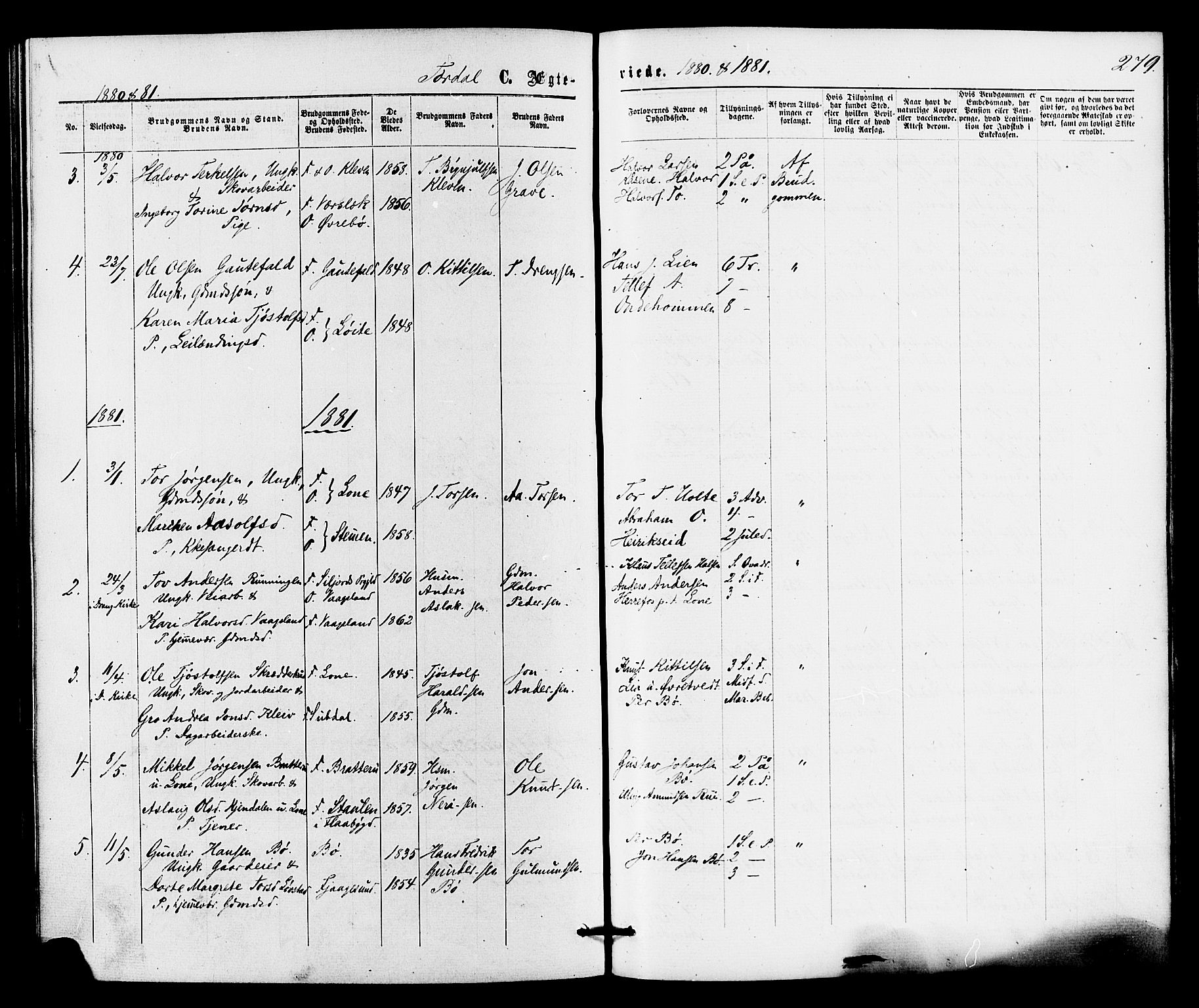 Drangedal kirkebøker, SAKO/A-258/F/Fa/L0009: Parish register (official) no. 9 /2, 1872-1884, p. 279
