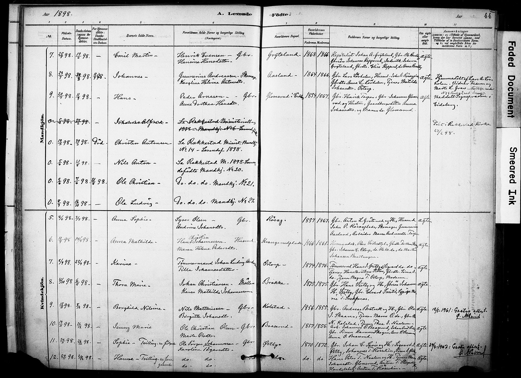 Rakkestad prestekontor Kirkebøker, AV/SAO-A-2008/F/Fc/L0001: Parish register (official) no. III 1, 1878-1905, p. 44