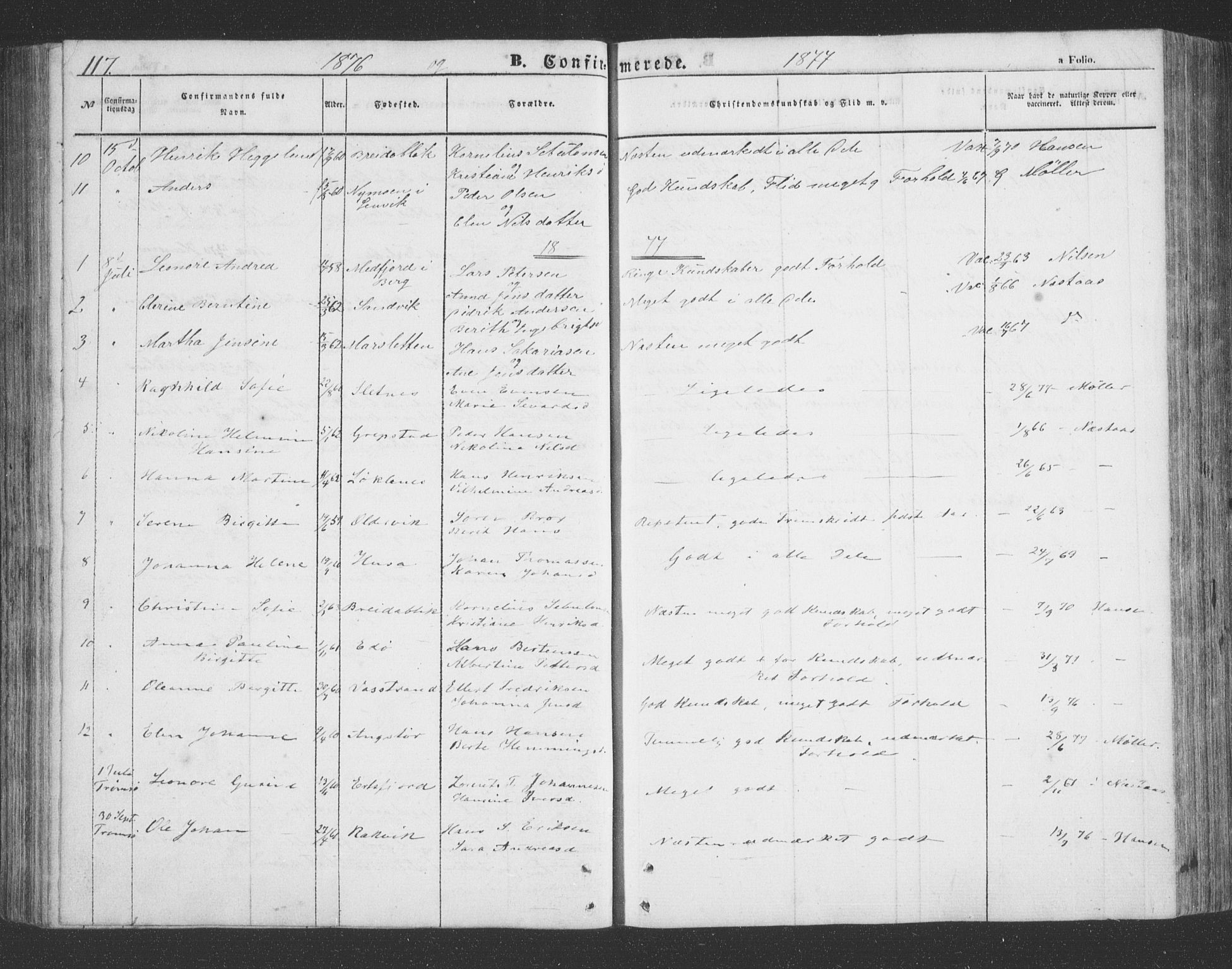 Lenvik sokneprestembete, SATØ/S-1310/H/Ha/Hab/L0020klokker: Parish register (copy) no. 20, 1855-1883, p. 117