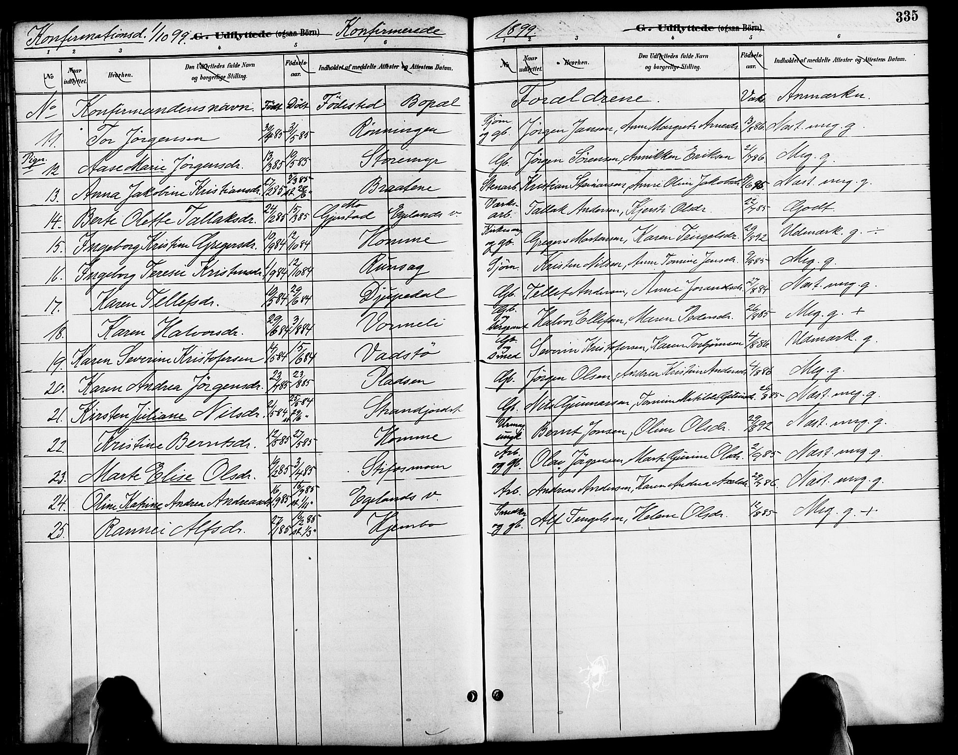 Søndeled sokneprestkontor, SAK/1111-0038/F/Fa/L0005: Parish register (official) no. A 5, 1889-1899, p. 335