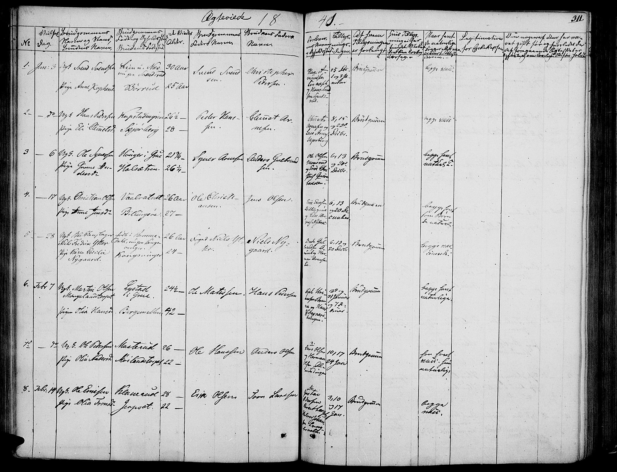 Vinger prestekontor, SAH/PREST-024/H/Ha/Haa/L0008: Parish register (official) no. 8, 1839-1847, p. 311