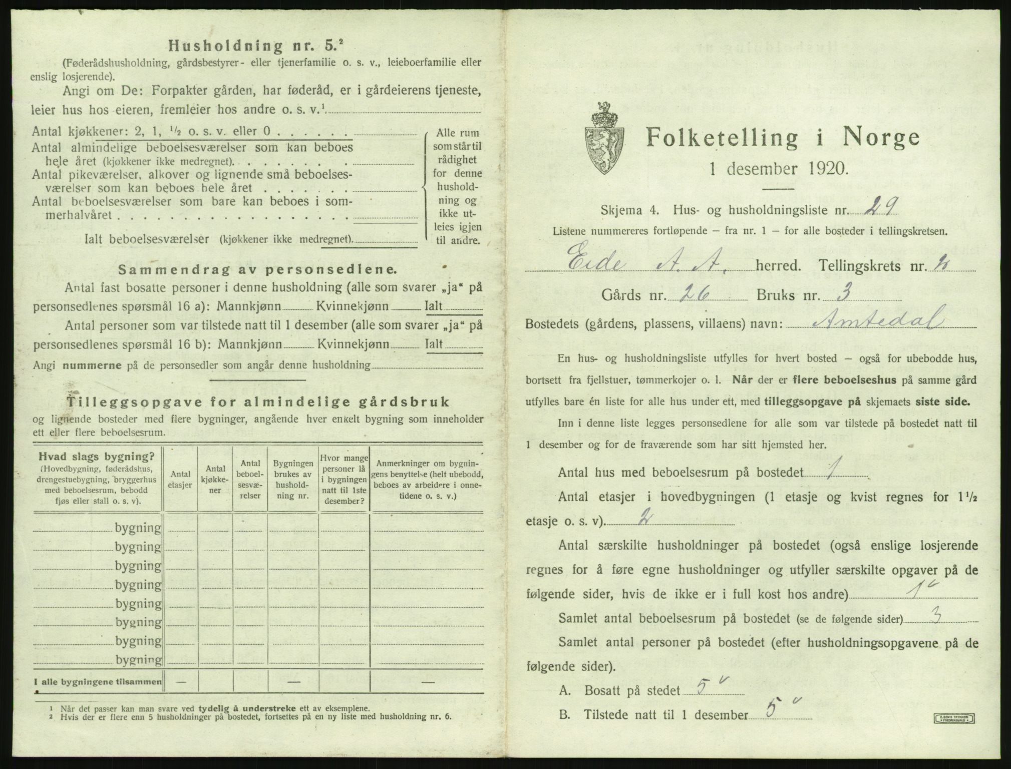 SAK, 1920 census for Eide, 1920, p. 162