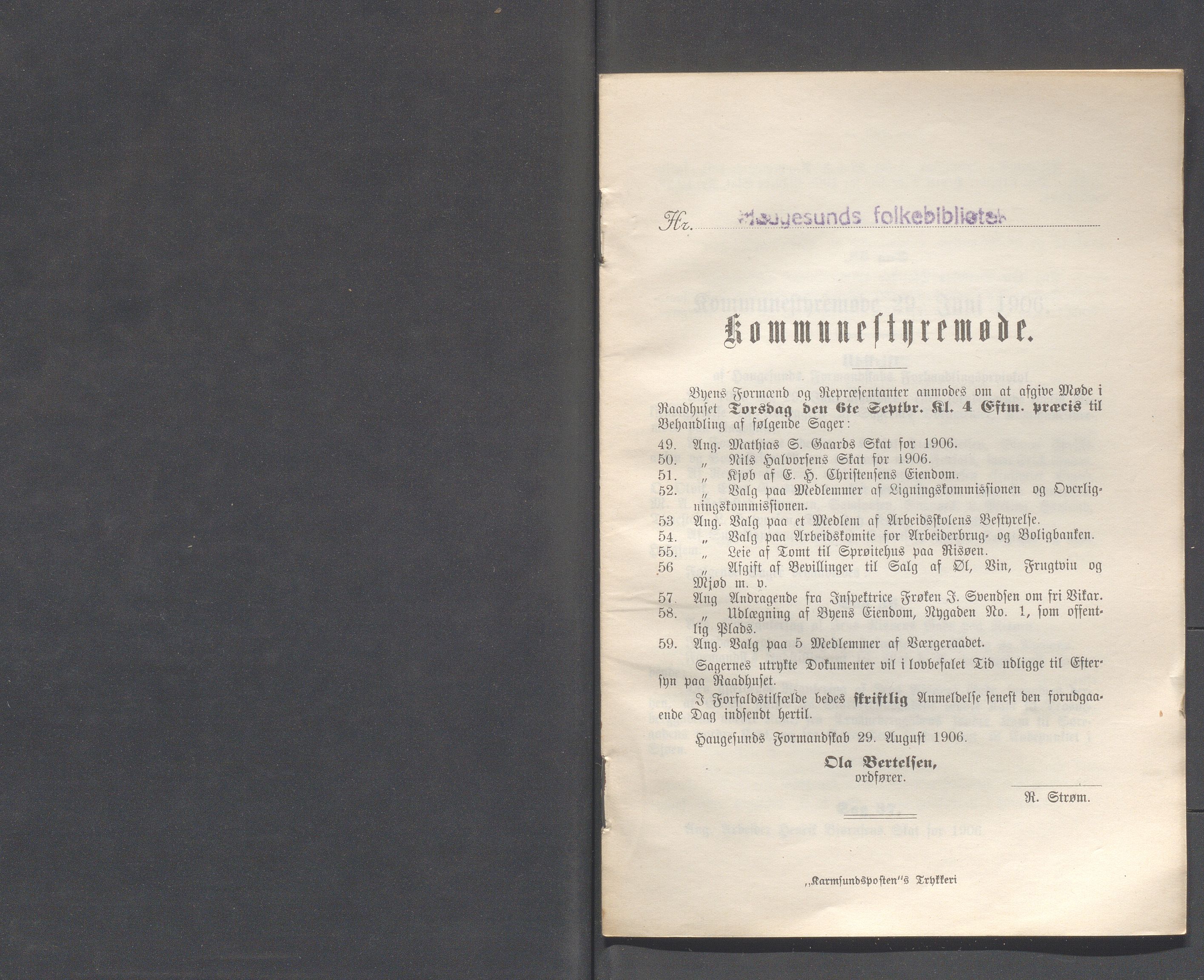 Haugesund kommune - Formannskapet og Bystyret, IKAR/A-740/A/Abb/L0001: Bystyreforhandlinger, 1889-1907, p. 785