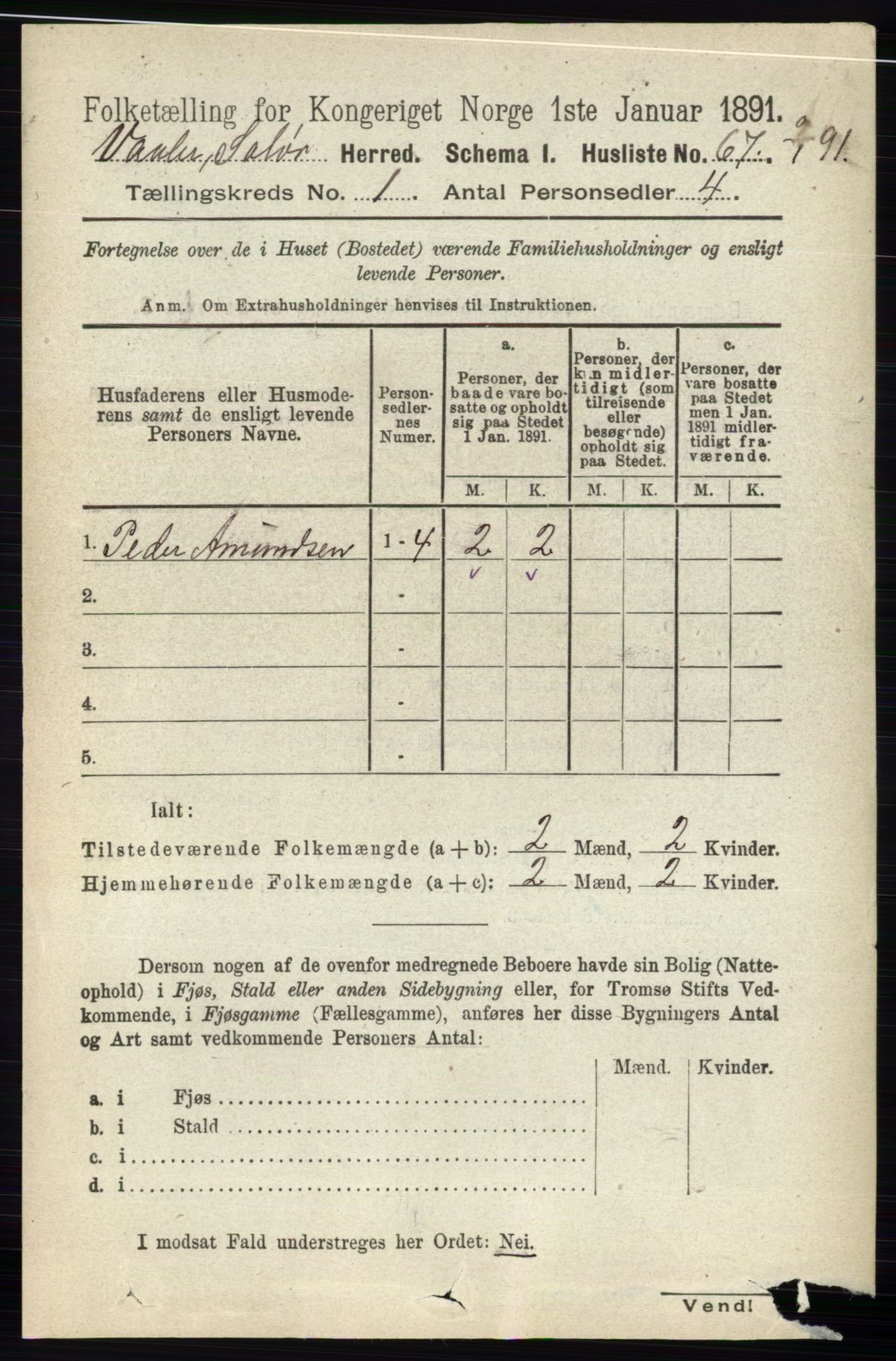 RA, 1891 census for 0426 Våler, 1891, p. 92