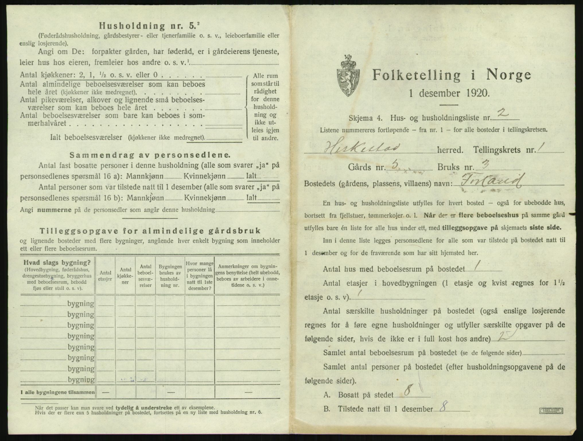 SAST, 1920 census for Heskestad, 1920, p. 33