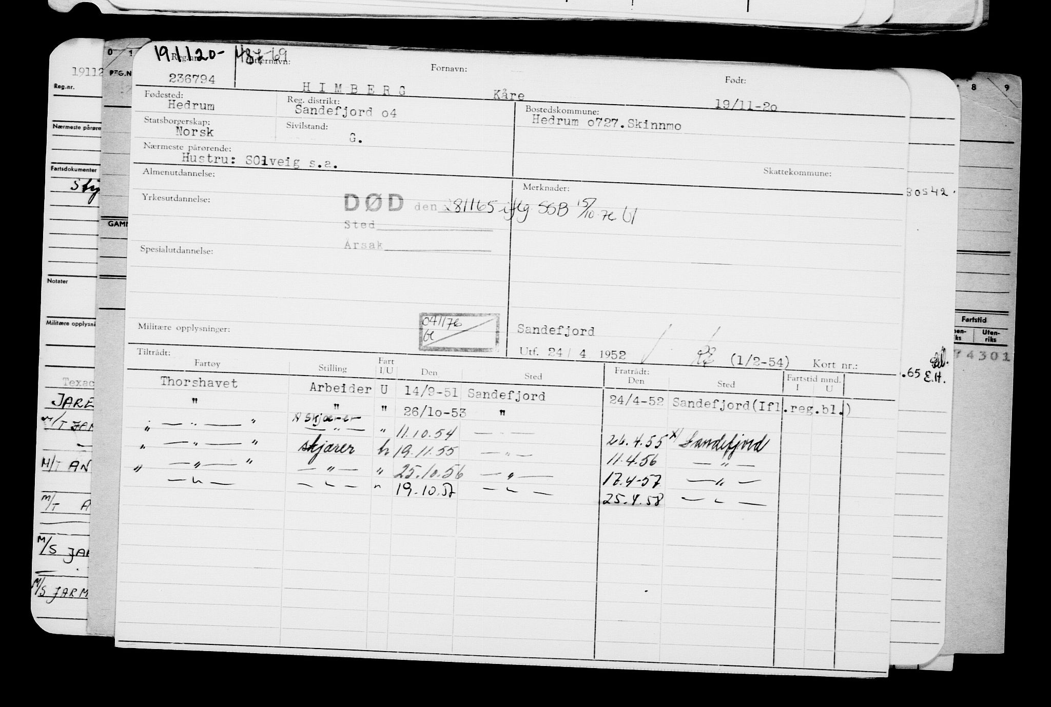 Direktoratet for sjømenn, RA/S-3545/G/Gb/L0187: Hovedkort, 1920, p. 412