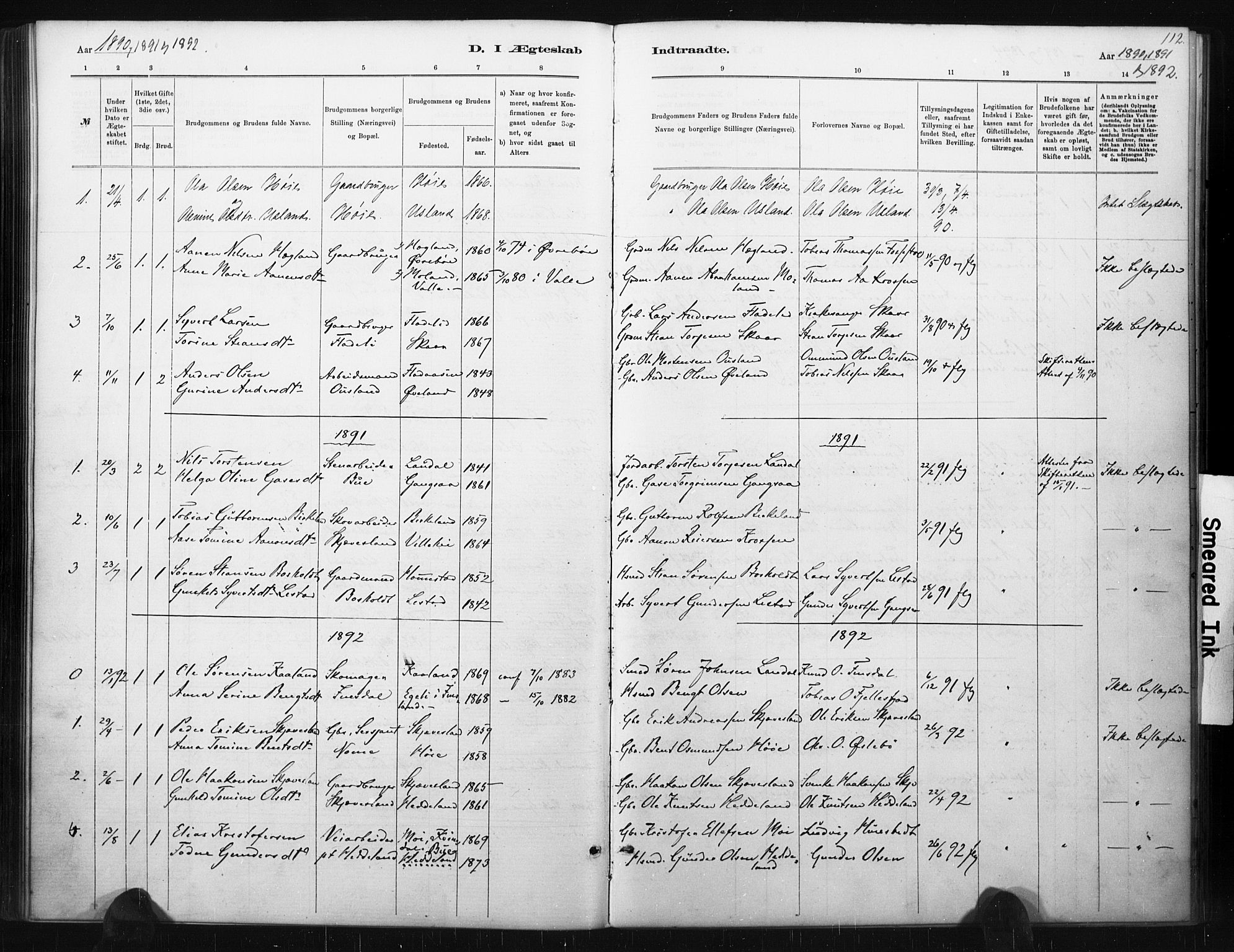 Holum sokneprestkontor, AV/SAK-1111-0022/F/Fa/Fac/L0004: Parish register (official) no. A 4, 1884-1907, p. 112