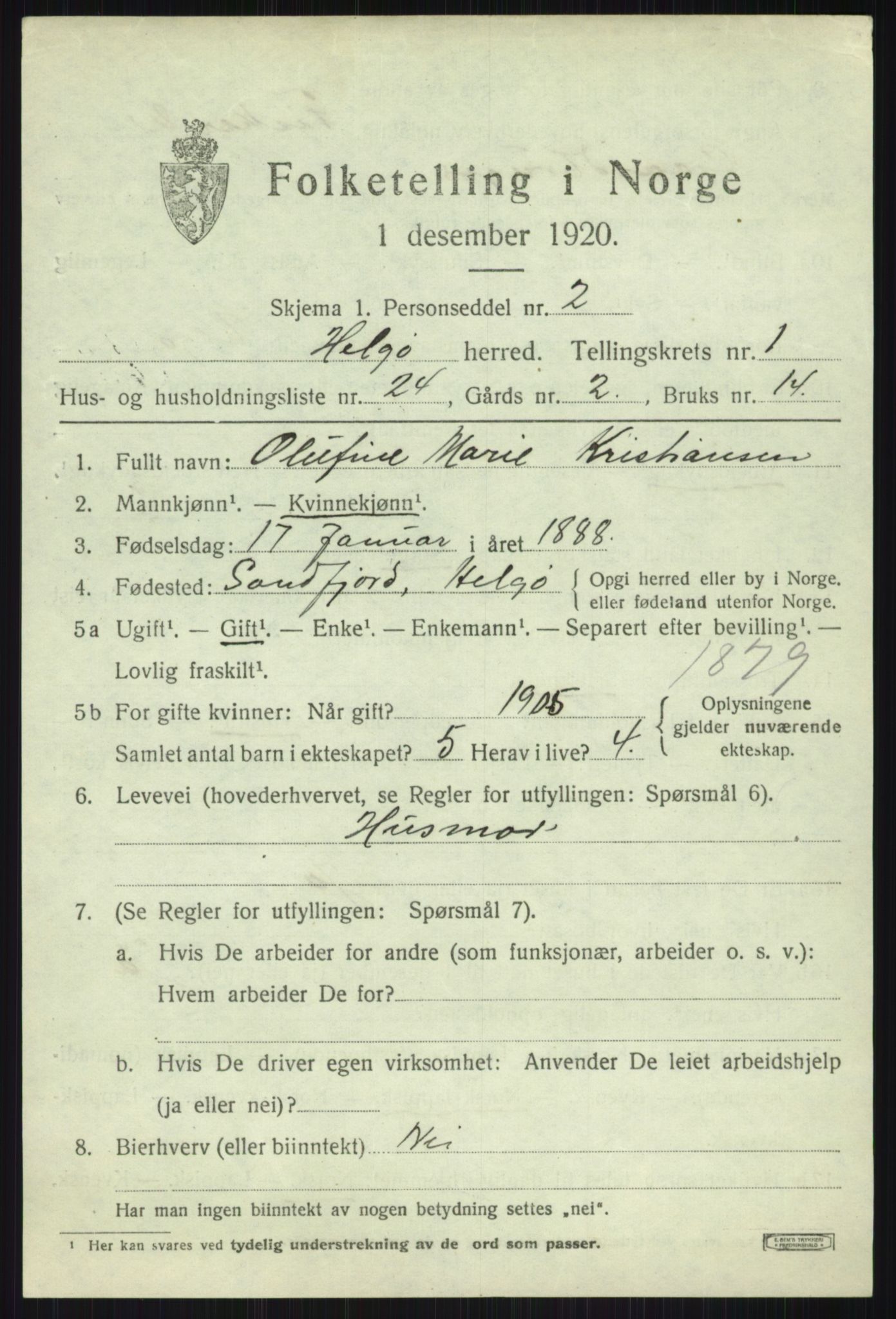 SATØ, 1920 census for Helgøy, 1920, p. 838