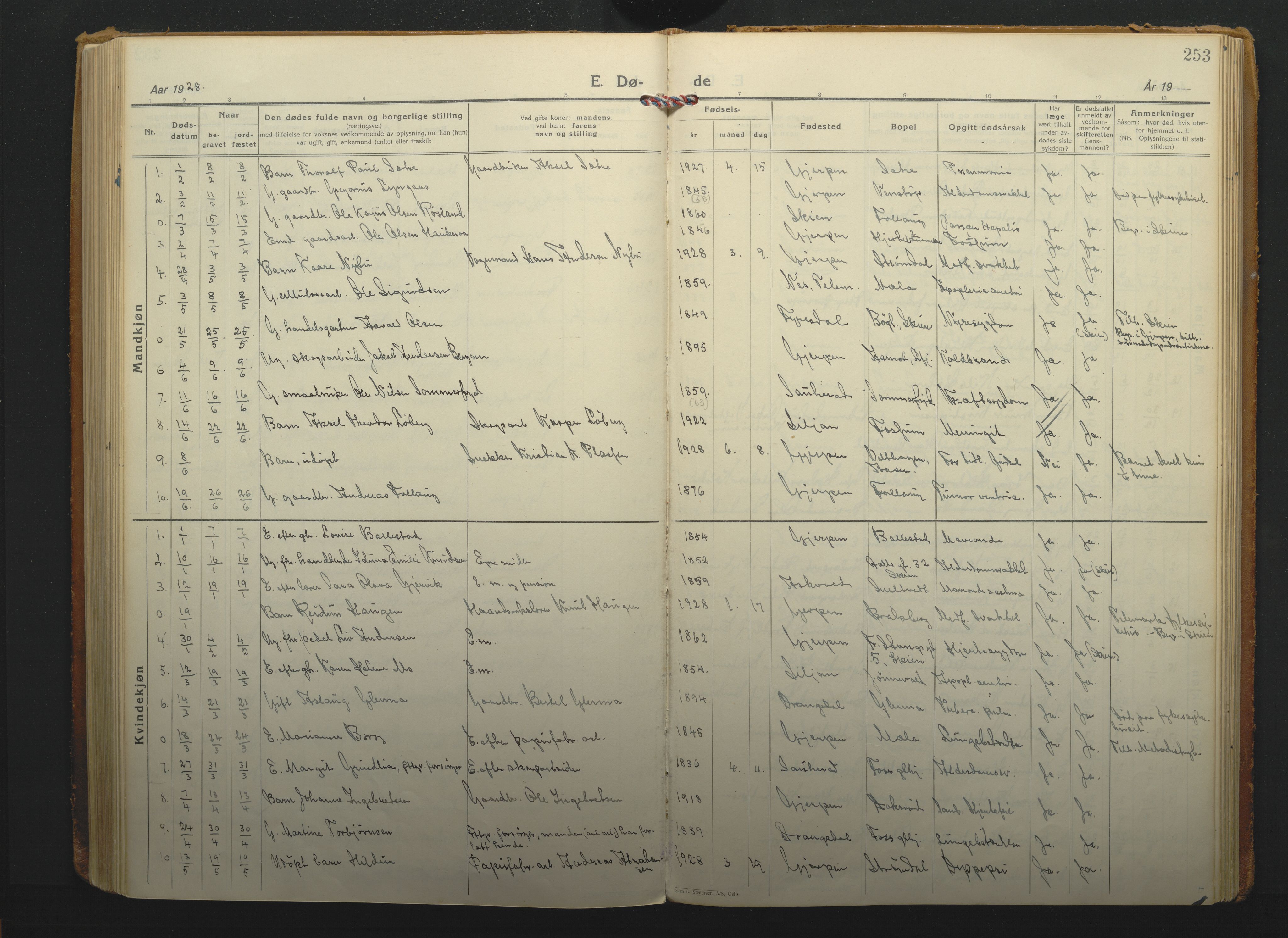 Gjerpen kirkebøker, SAKO/A-265/F/Fa/L0014: Parish register (official) no. I 14, 1925-1938, p. 253