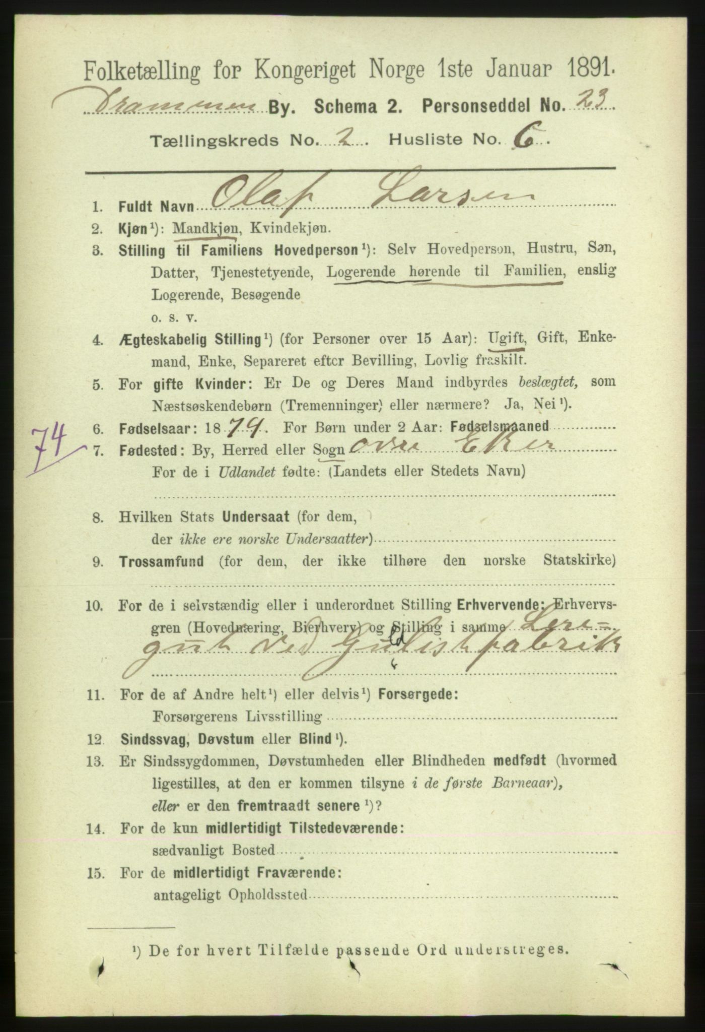 RA, 1891 census for 0602 Drammen, 1891, p. 4332