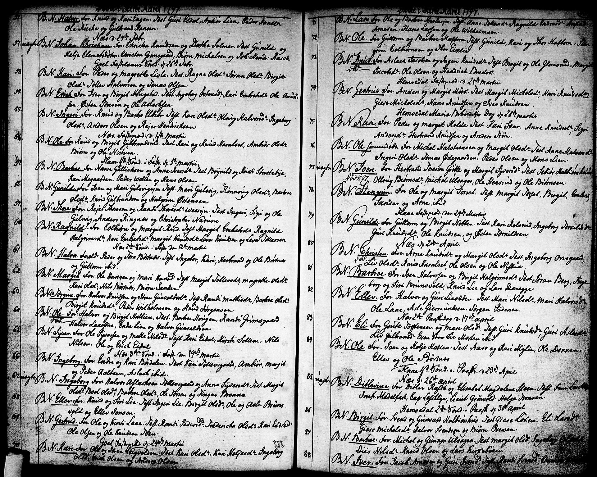 Nes kirkebøker, AV/SAKO-A-236/F/Fa/L0005: Parish register (official) no. 5, 1787-1807, p. 156-157