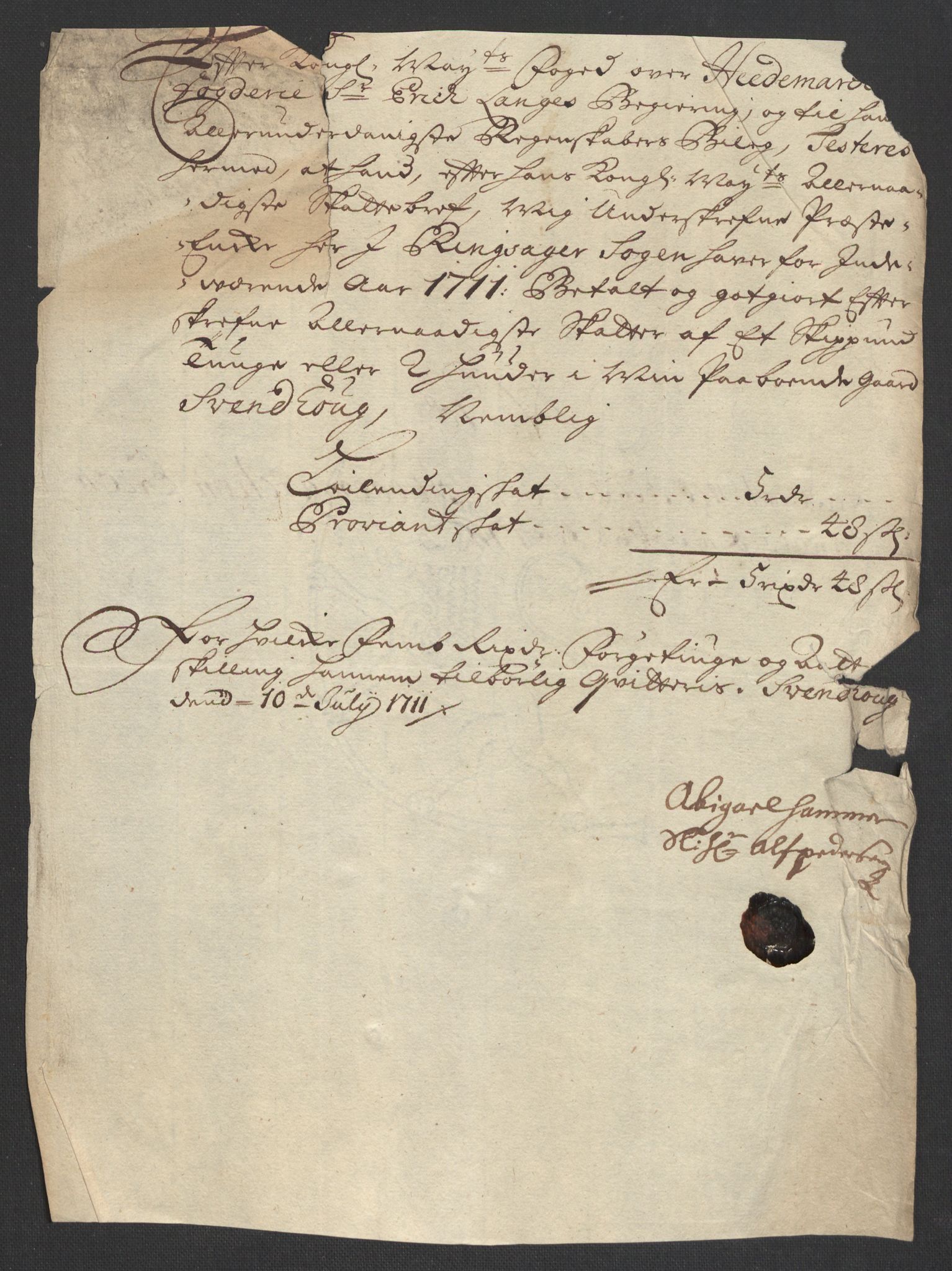 Rentekammeret inntil 1814, Reviderte regnskaper, Fogderegnskap, AV/RA-EA-4092/R16/L1048: Fogderegnskap Hedmark, 1711, p. 75