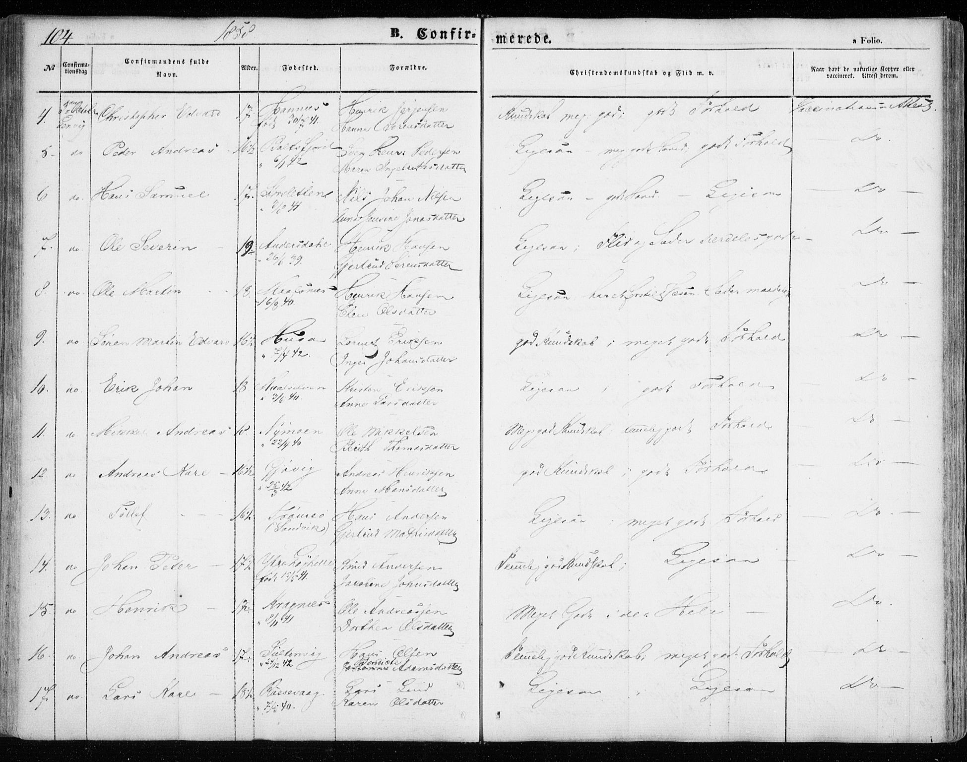 Lenvik sokneprestembete, SATØ/S-1310/H/Ha/Haa/L0007kirke: Parish register (official) no. 7, 1855-1865, p. 104