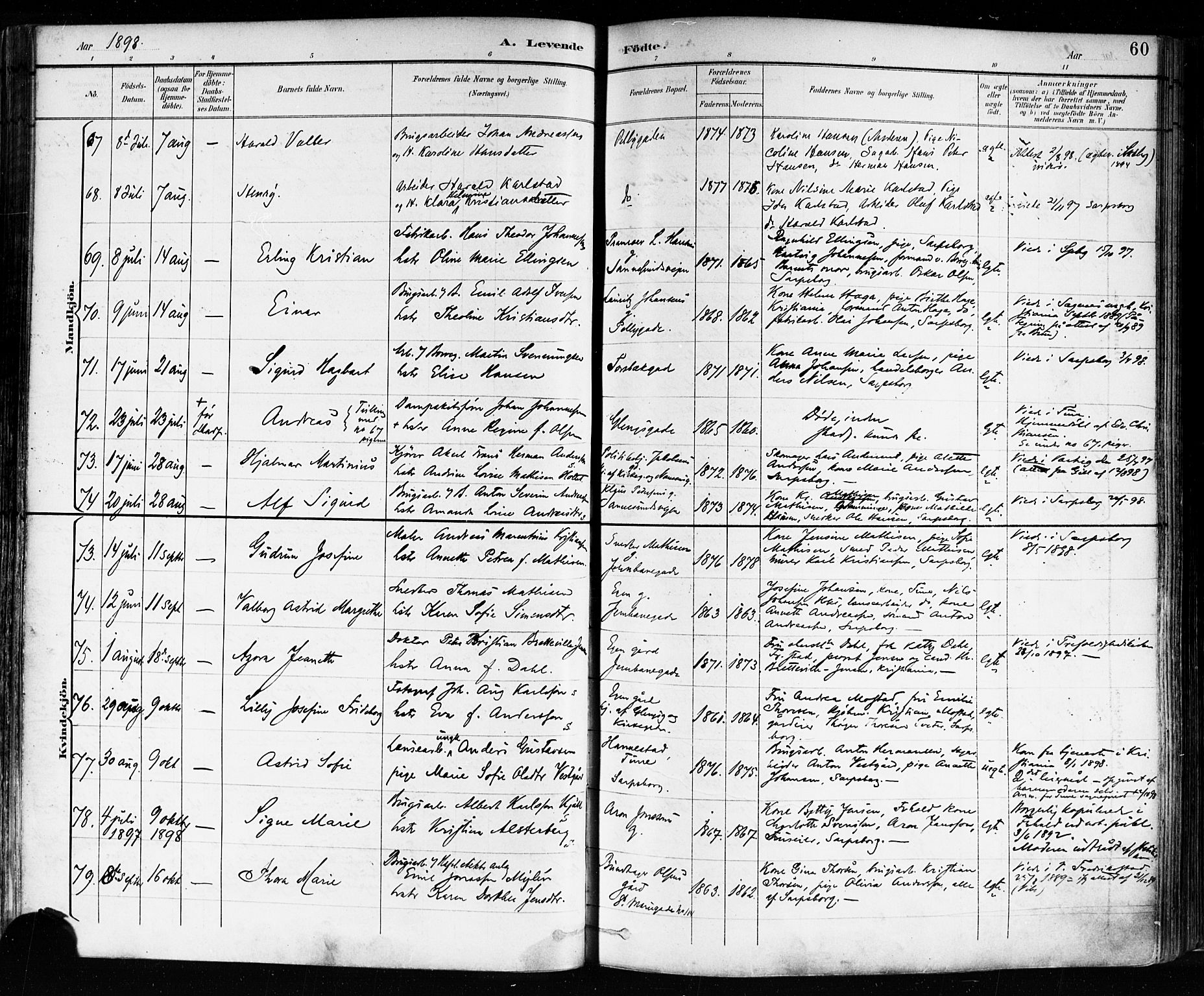 Sarpsborg prestekontor Kirkebøker, AV/SAO-A-2006/F/Fa/L0004: Parish register (official) no. 4, 1892-1899, p. 60