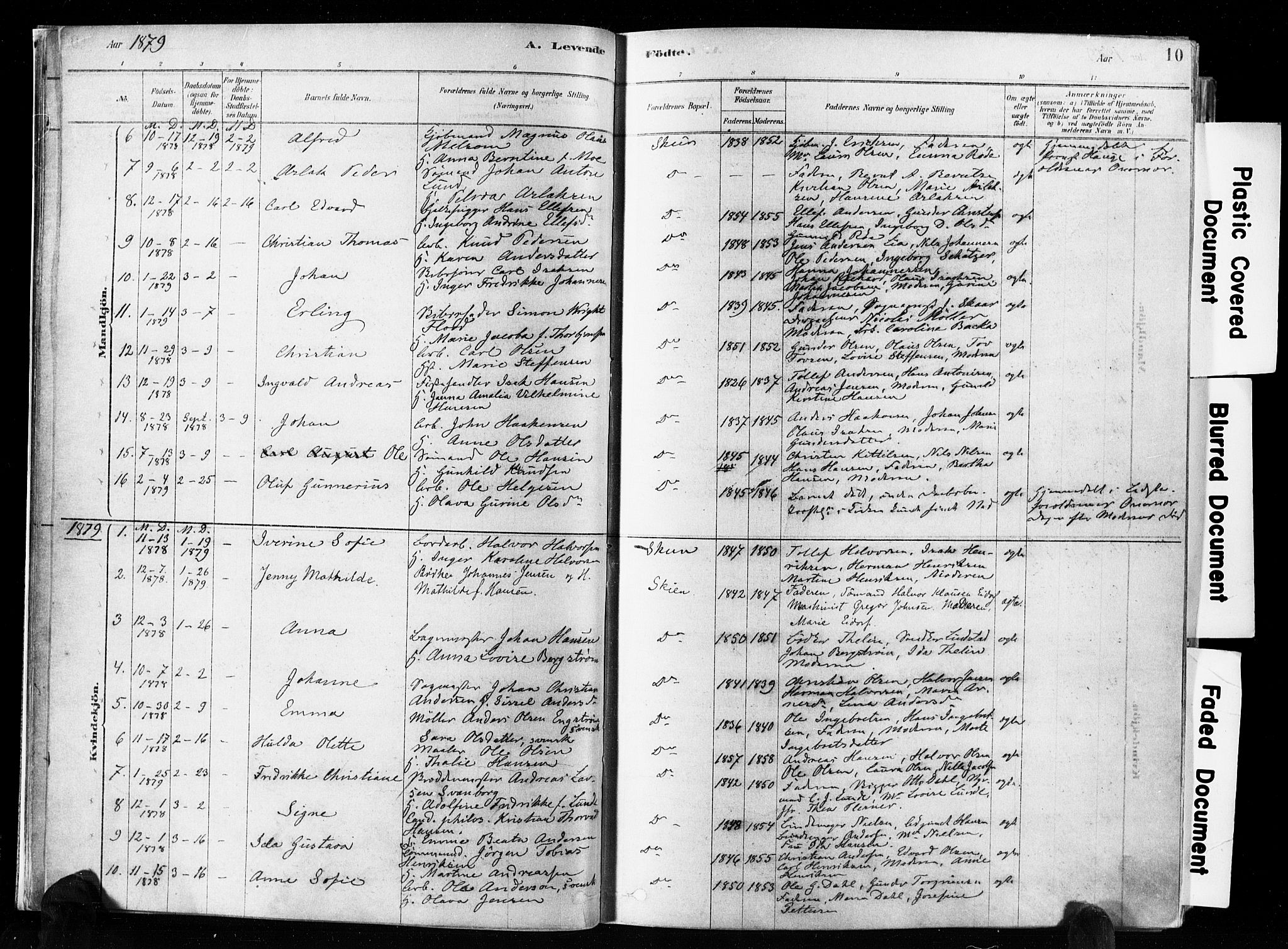 Skien kirkebøker, AV/SAKO-A-302/F/Fa/L0009: Parish register (official) no. 9, 1878-1890, p. 10