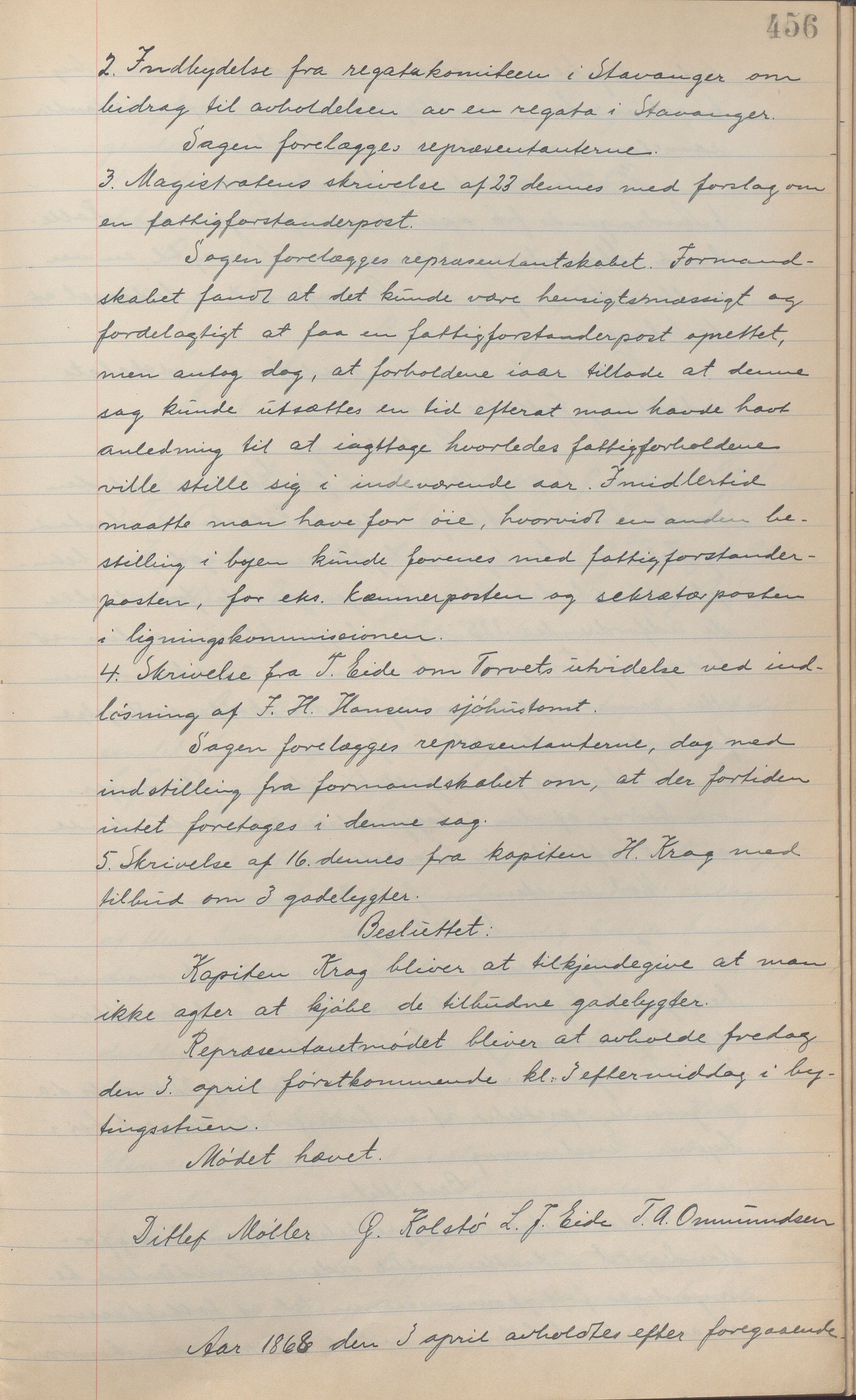 Haugesund kommune - Formannskapet, IKAR/X-0001/A/L0002: Transkribert møtebok, 1855-1874, p. 456