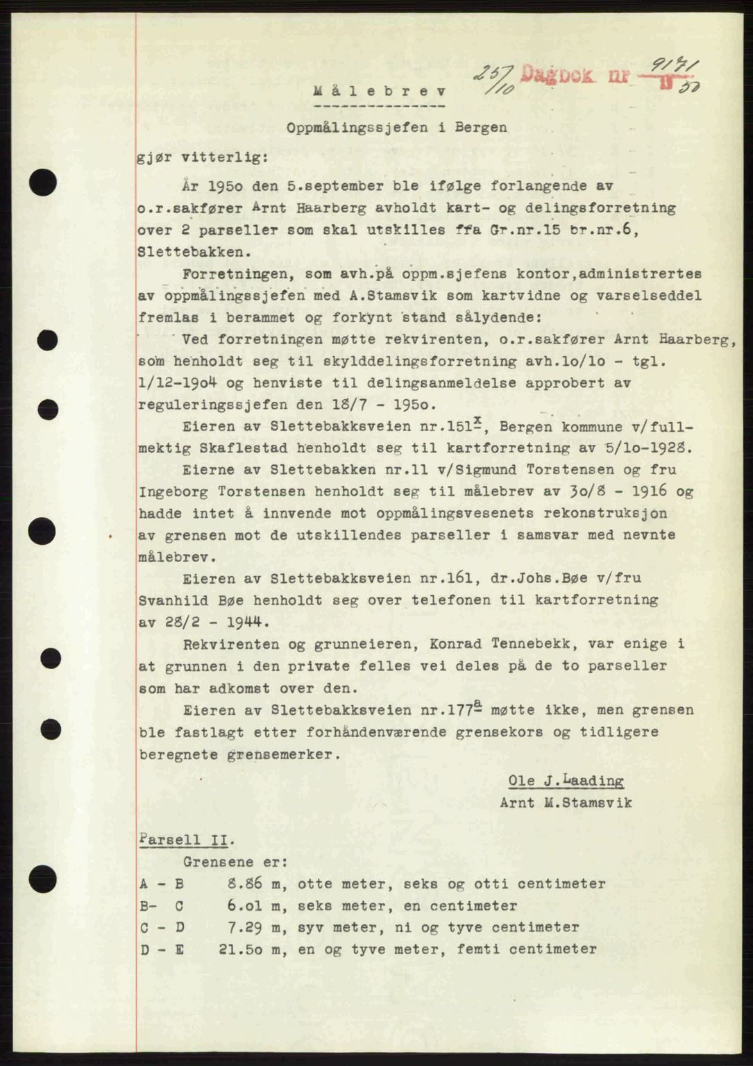 Byfogd og Byskriver i Bergen, SAB/A-3401/03/03Bc/L0034: Mortgage book no. A27-28, 1950-1950, Diary no: : 9171/1950