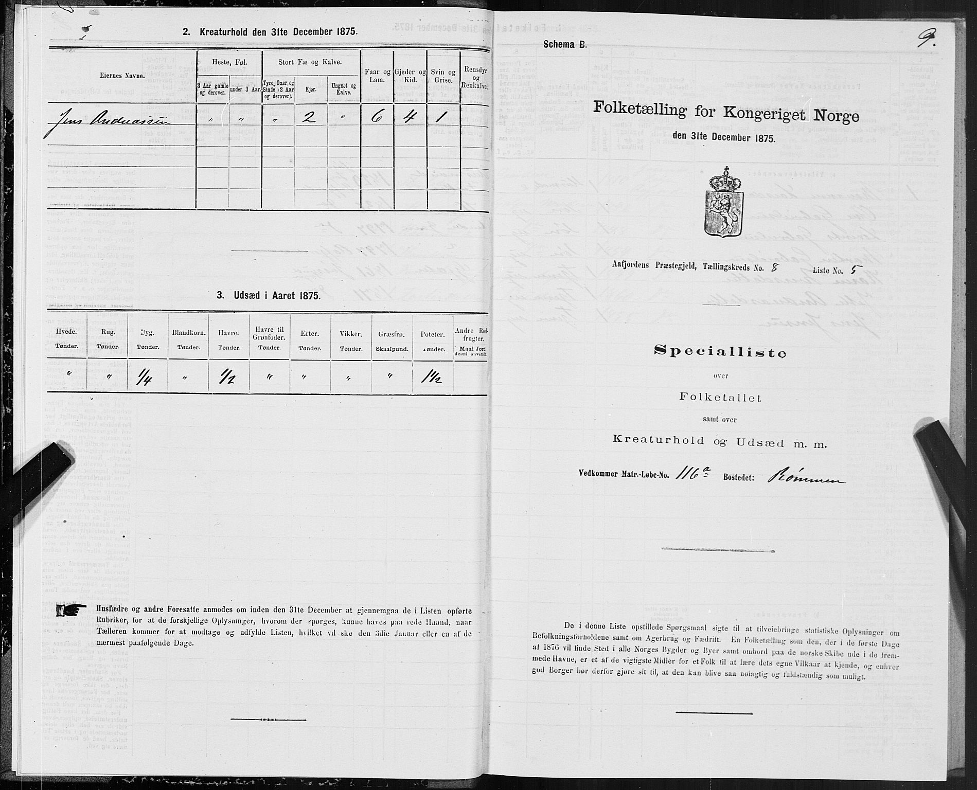 SAT, 1875 census for 1630P Aafjorden, 1875, p. 4009