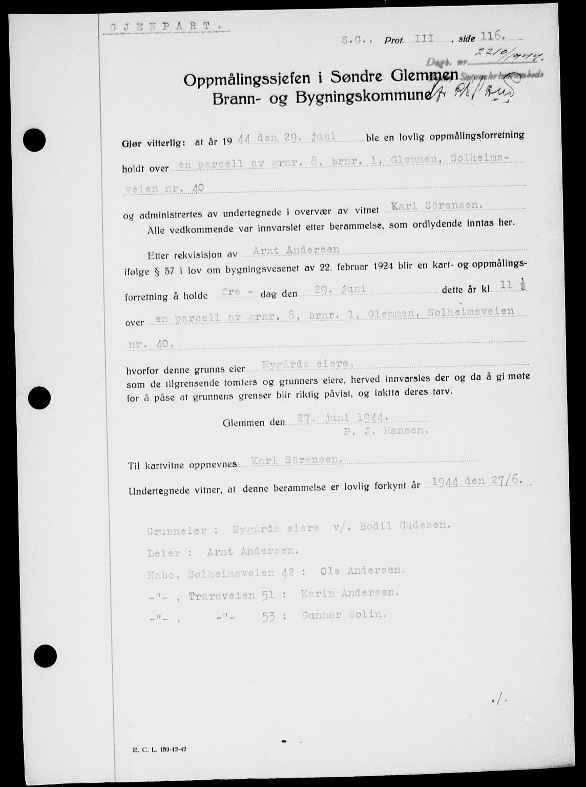 Onsøy sorenskriveri, SAO/A-10474/G/Ga/Gab/L0014: Mortgage book no. II A-14, 1944-1945, Diary no: : 2210/1944