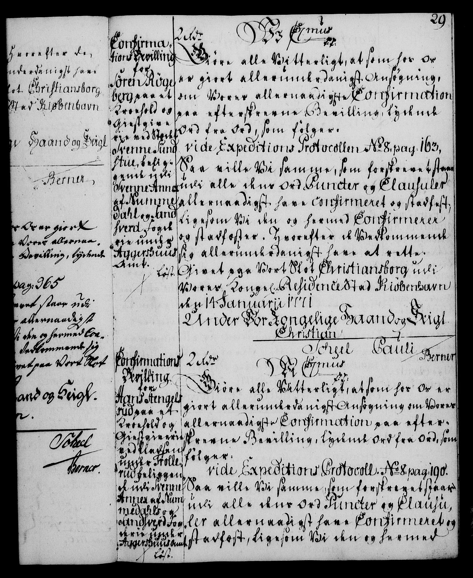 Rentekammeret, Kammerkanselliet, RA/EA-3111/G/Gg/Ggc/Ggca/L0002: Norsk konfirmasjonsekspedisjonsprotokoll med register (merket RK 53.24), 1766-1772, p. 29