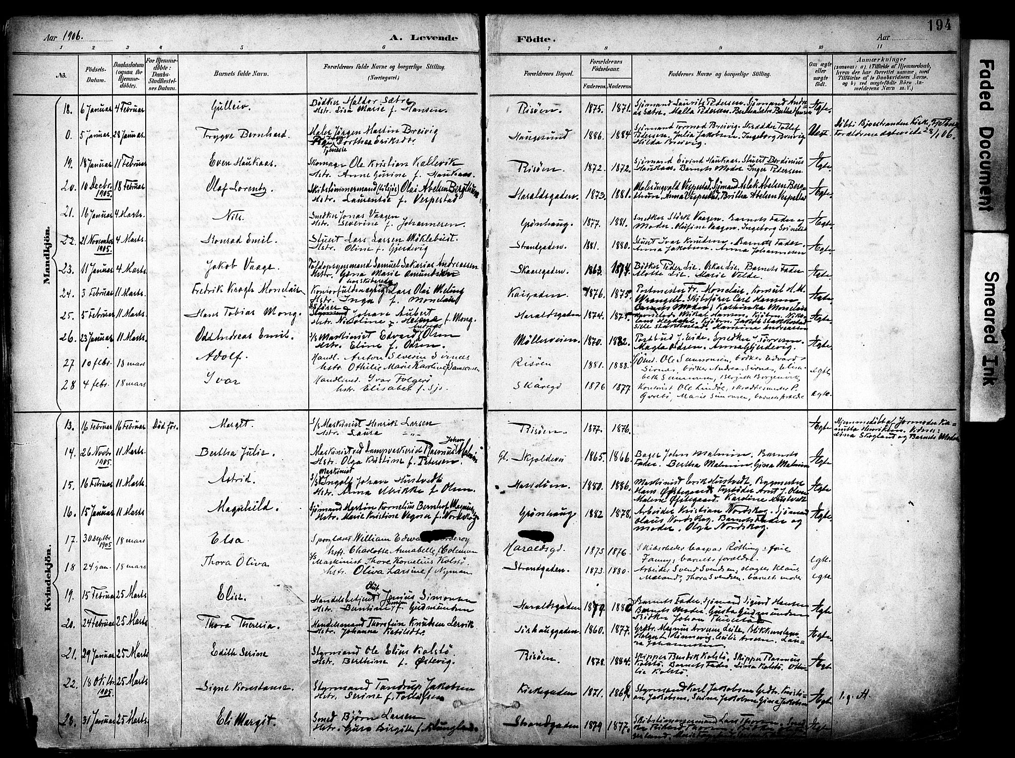 Haugesund sokneprestkontor, AV/SAST-A -101863/H/Ha/Haa/L0006: Parish register (official) no. A 6, 1891-1907, p. 194