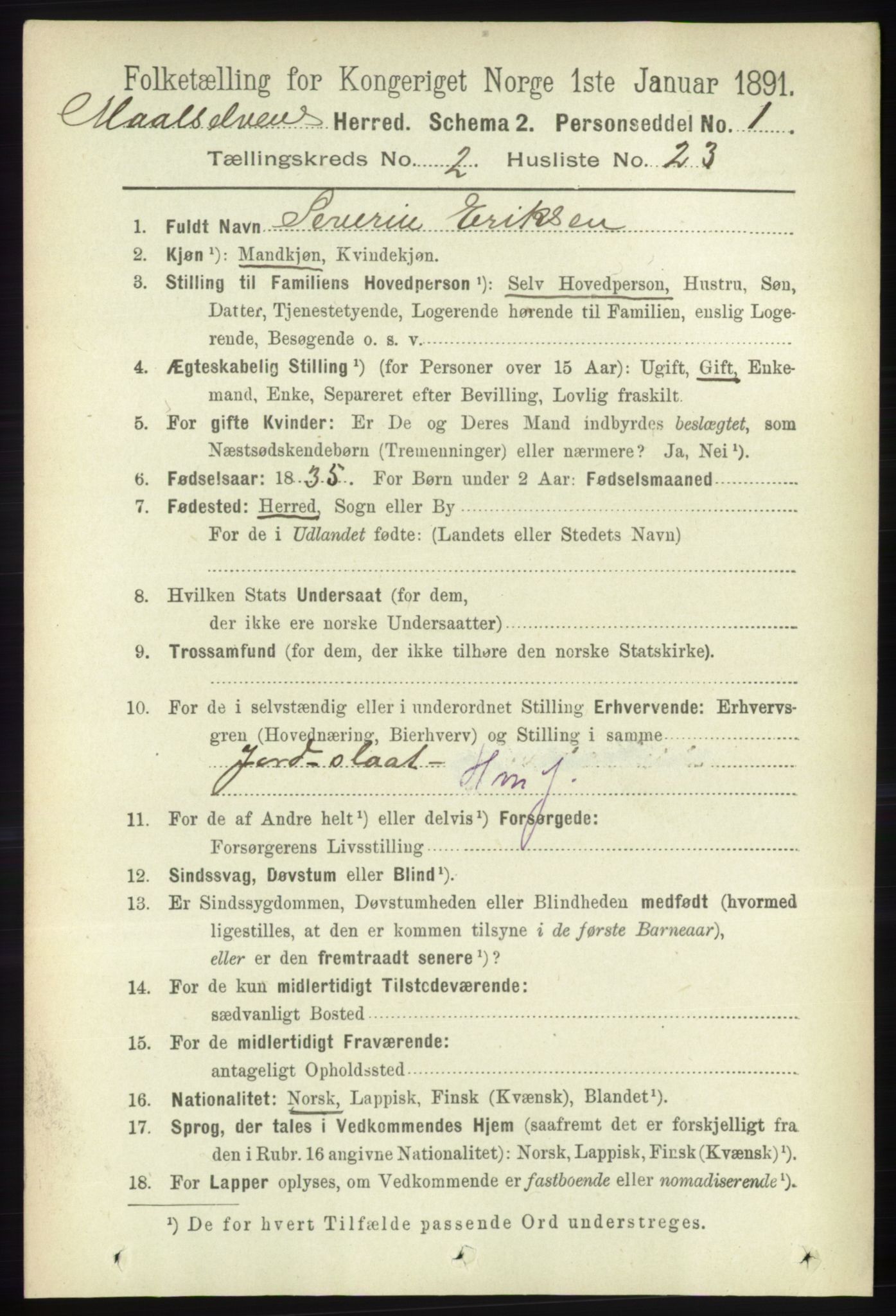 RA, 1891 census for 1924 Målselv, 1891, p. 434