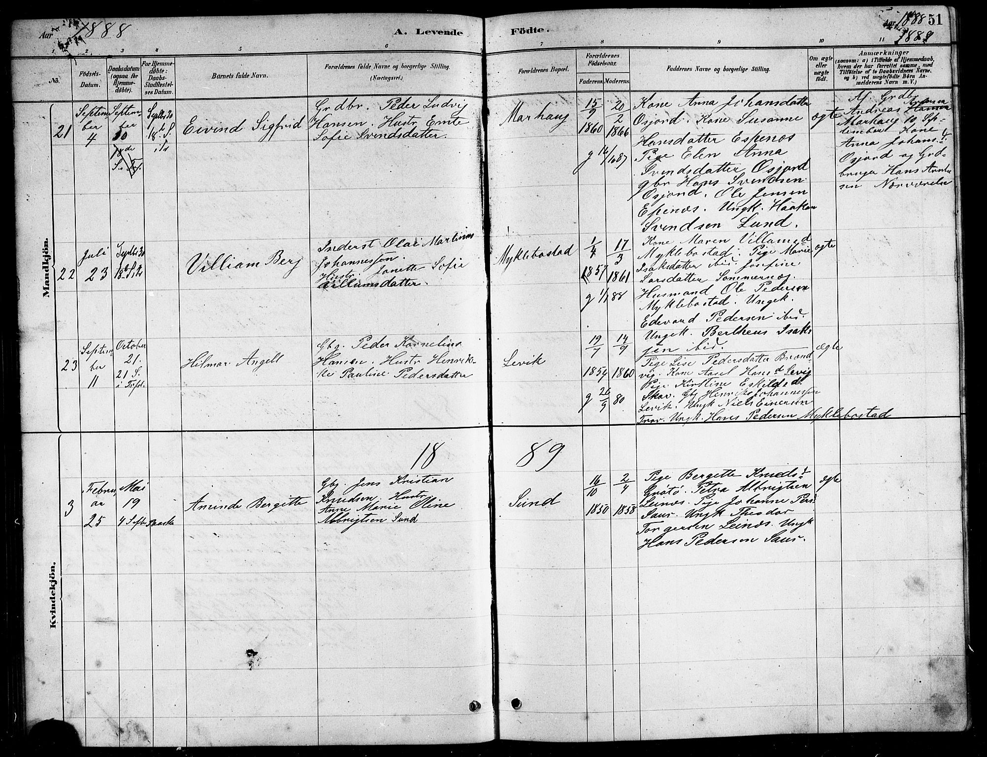 Ministerialprotokoller, klokkerbøker og fødselsregistre - Nordland, SAT/A-1459/857/L0828: Parish register (copy) no. 857C03, 1879-1908, p. 51