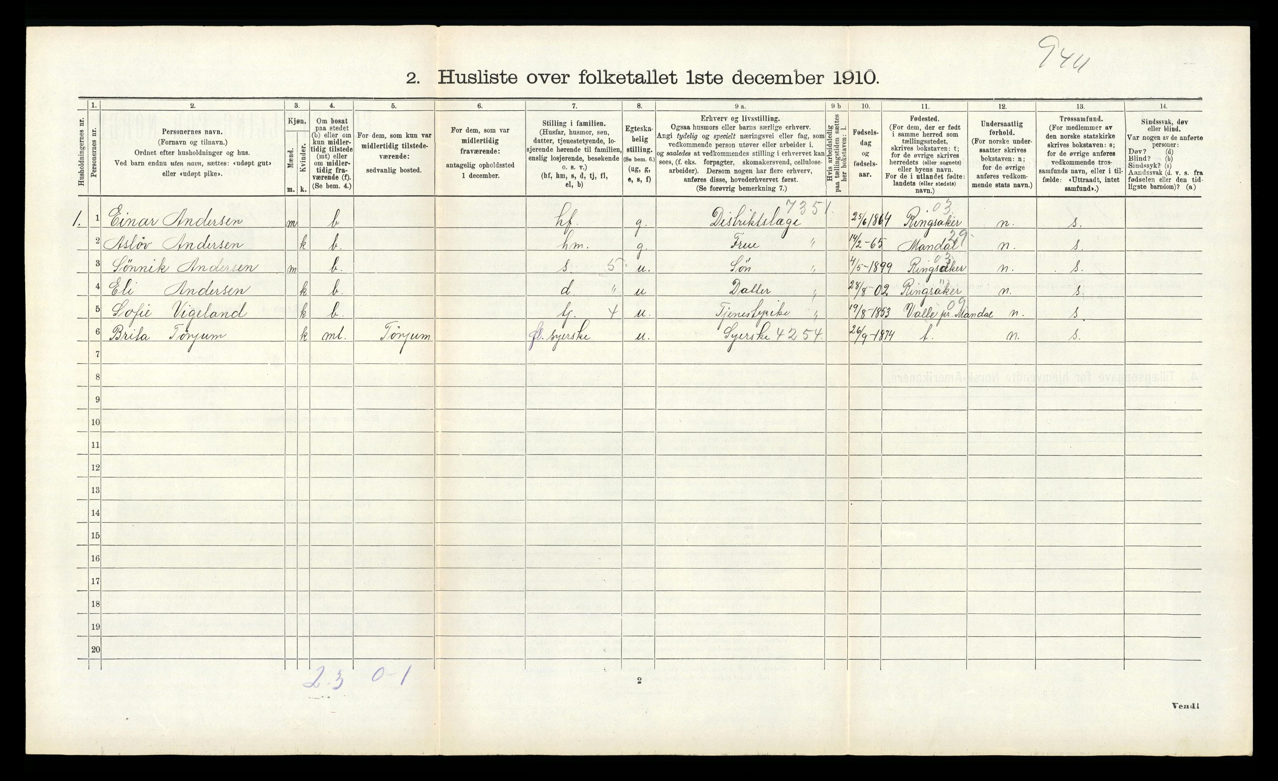 RA, 1910 census for Lærdal, 1910, p. 361