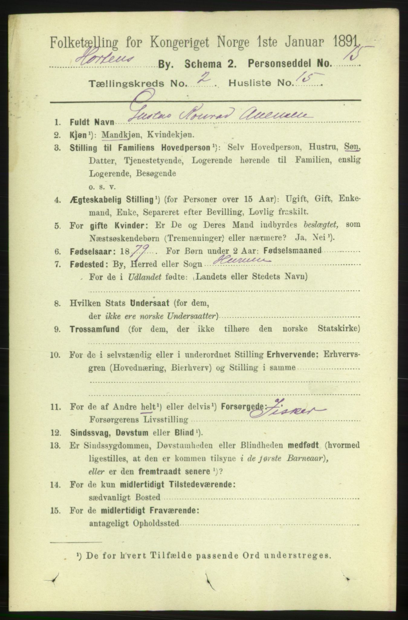 RA, 1891 census for 0703 Horten, 1891, p. 2192