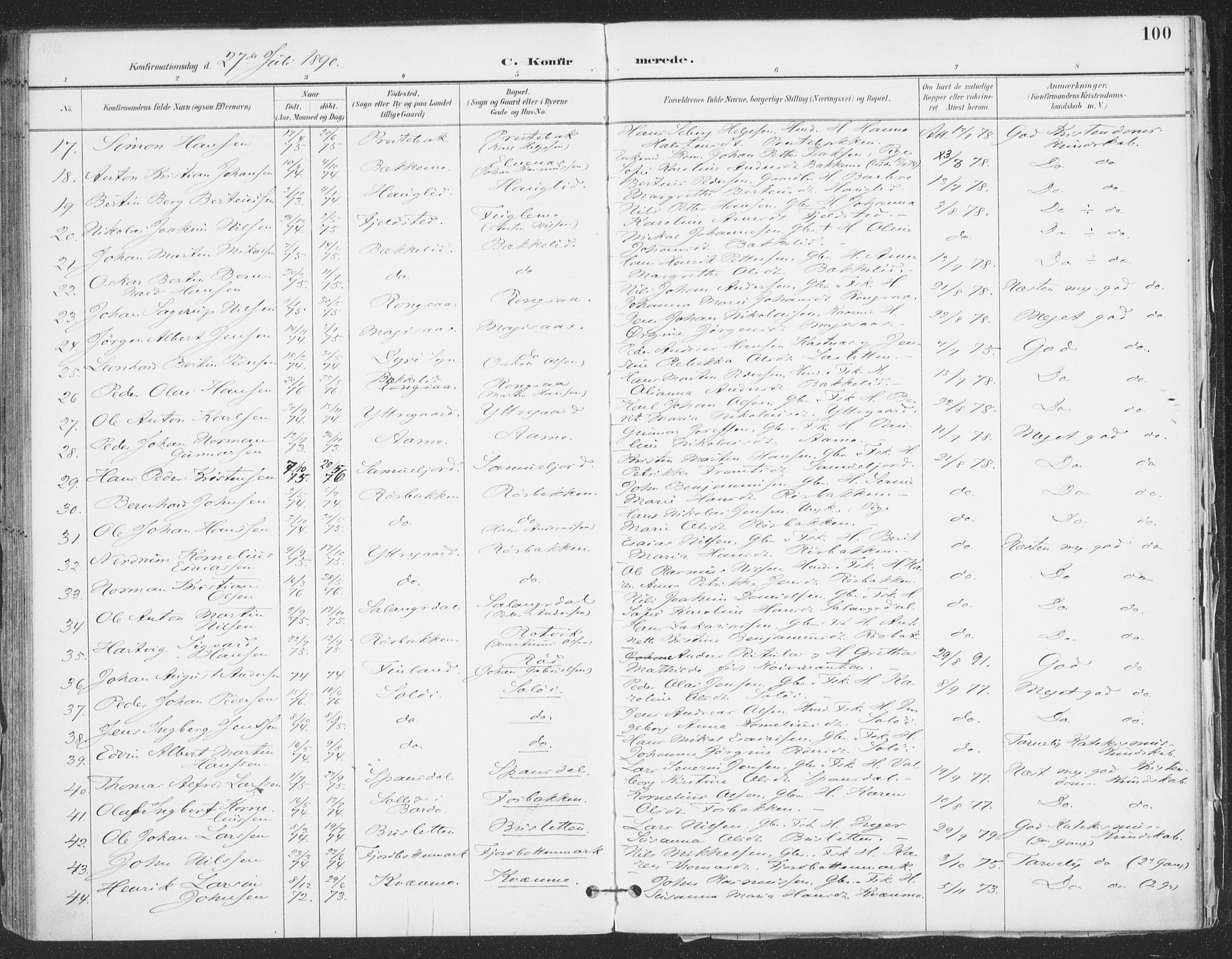 Ibestad sokneprestembete, AV/SATØ-S-0077/H/Ha/Haa/L0015kirke: Parish register (official) no. 15, 1888-1899, p. 100