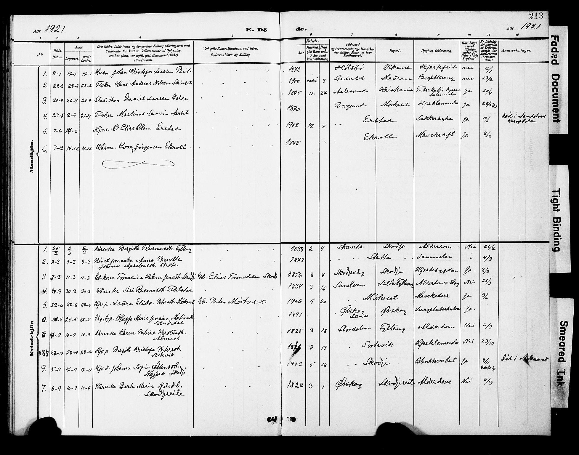 Ministerialprotokoller, klokkerbøker og fødselsregistre - Møre og Romsdal, AV/SAT-A-1454/524/L0366: Parish register (copy) no. 524C07, 1900-1931, p. 213