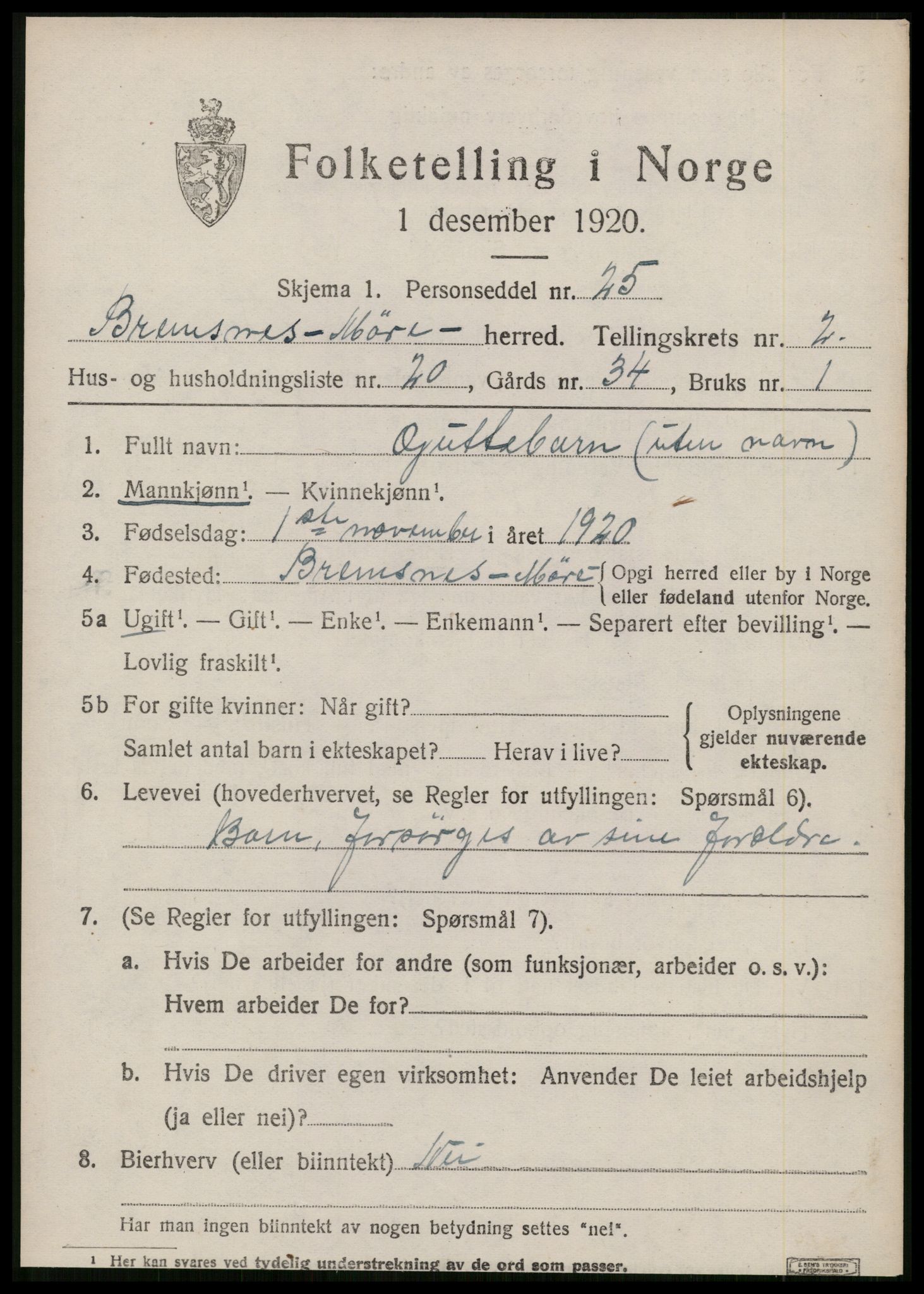 SAT, 1920 census for Bremsnes, 1920, p. 3241