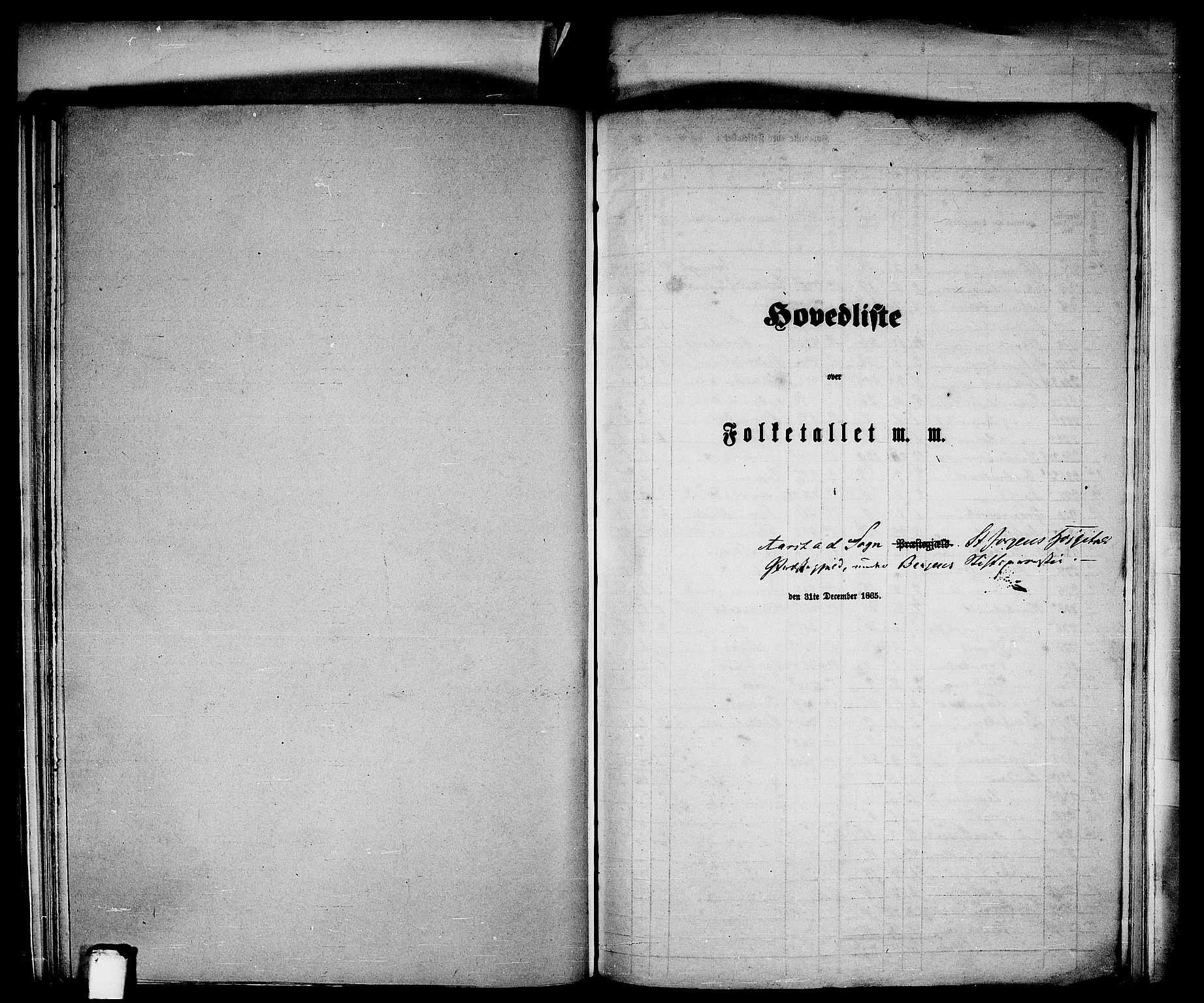 RA, 1865 census for St. Jørgens Hospital/Årstad, 1865, p. 1