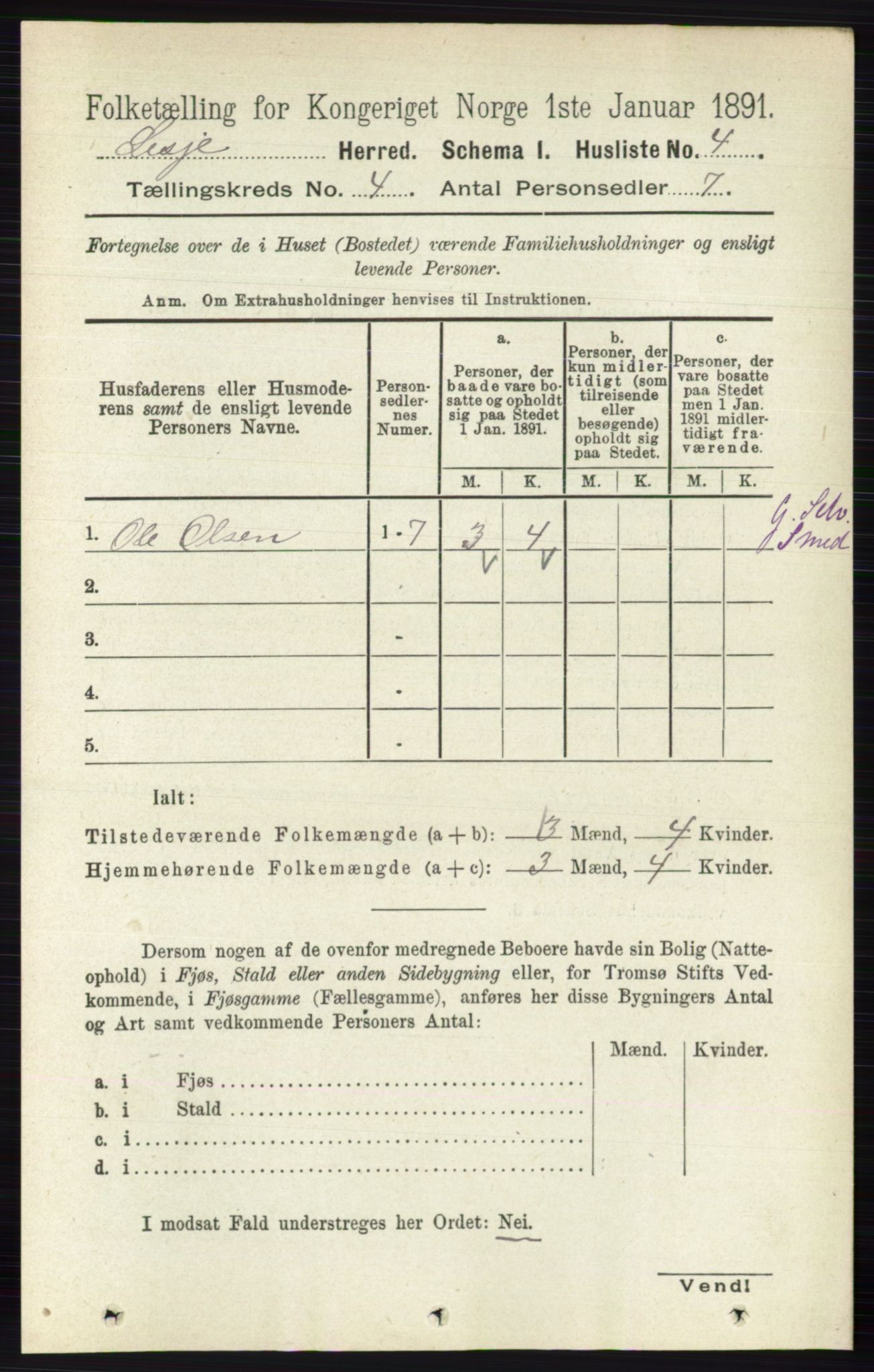 RA, 1891 census for 0512 Lesja, 1891, p. 1007