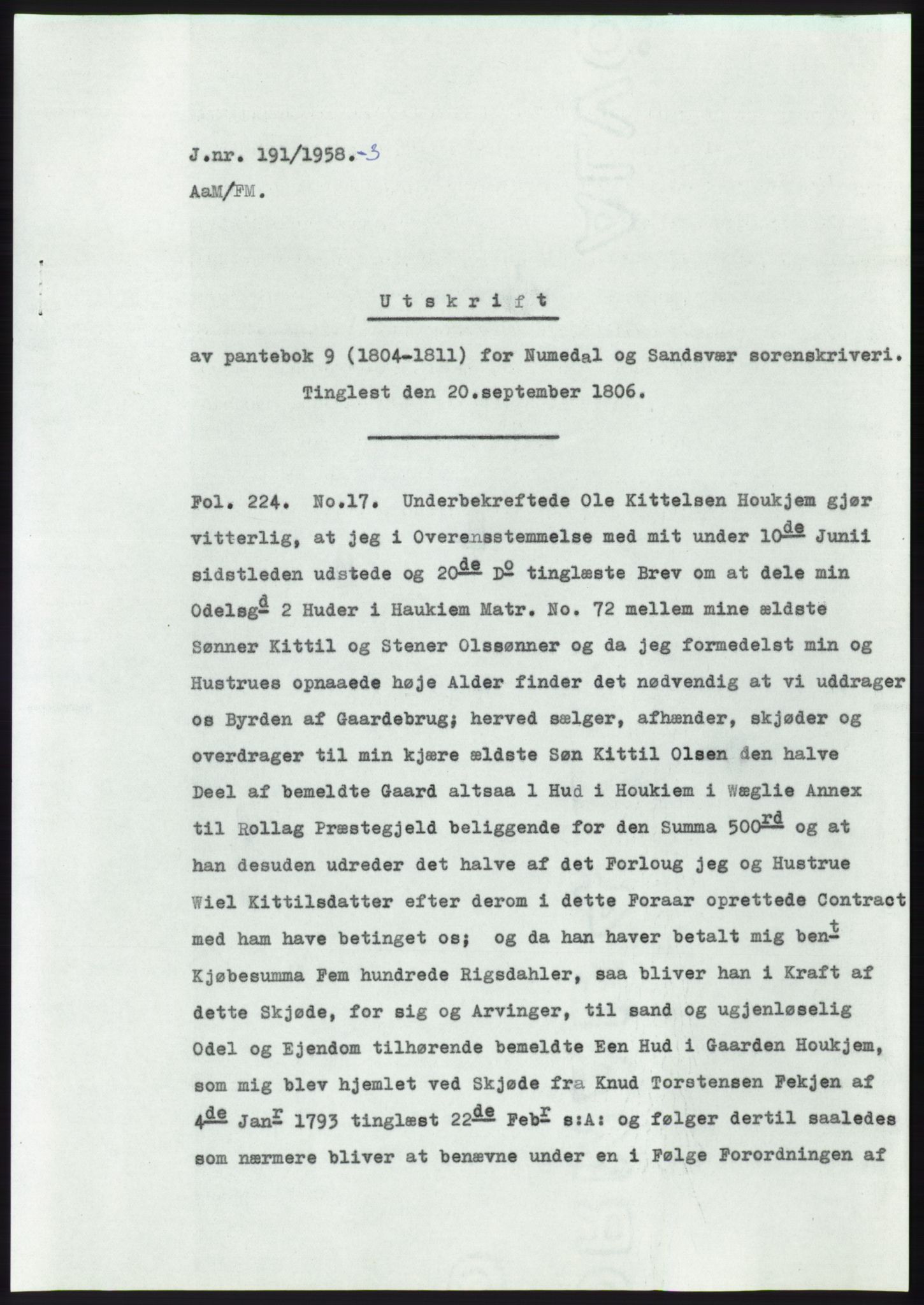 Statsarkivet i Kongsberg, SAKO/A-0001, 1957-1958, p. 453