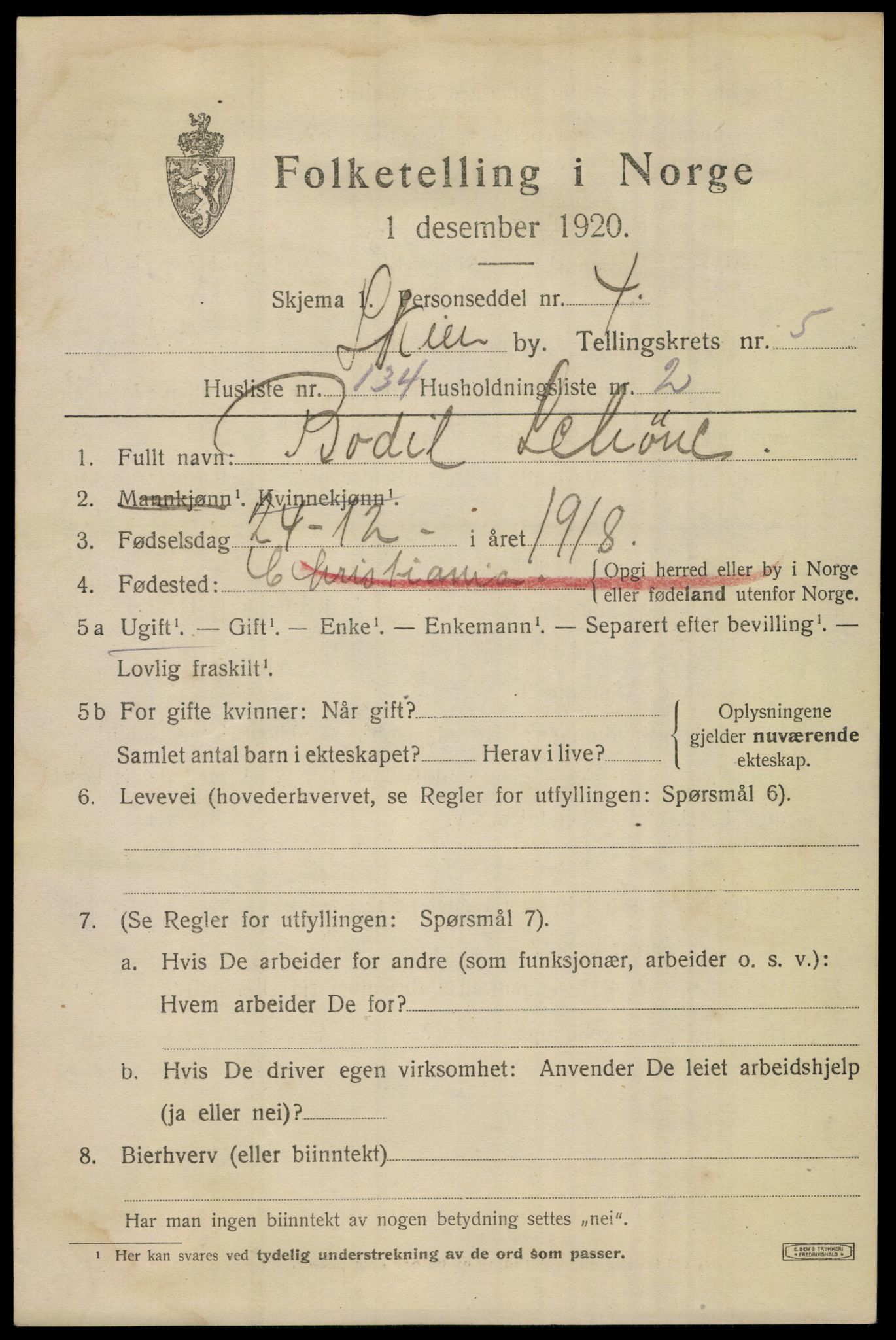 SAKO, 1920 census for Skien, 1920, p. 21782