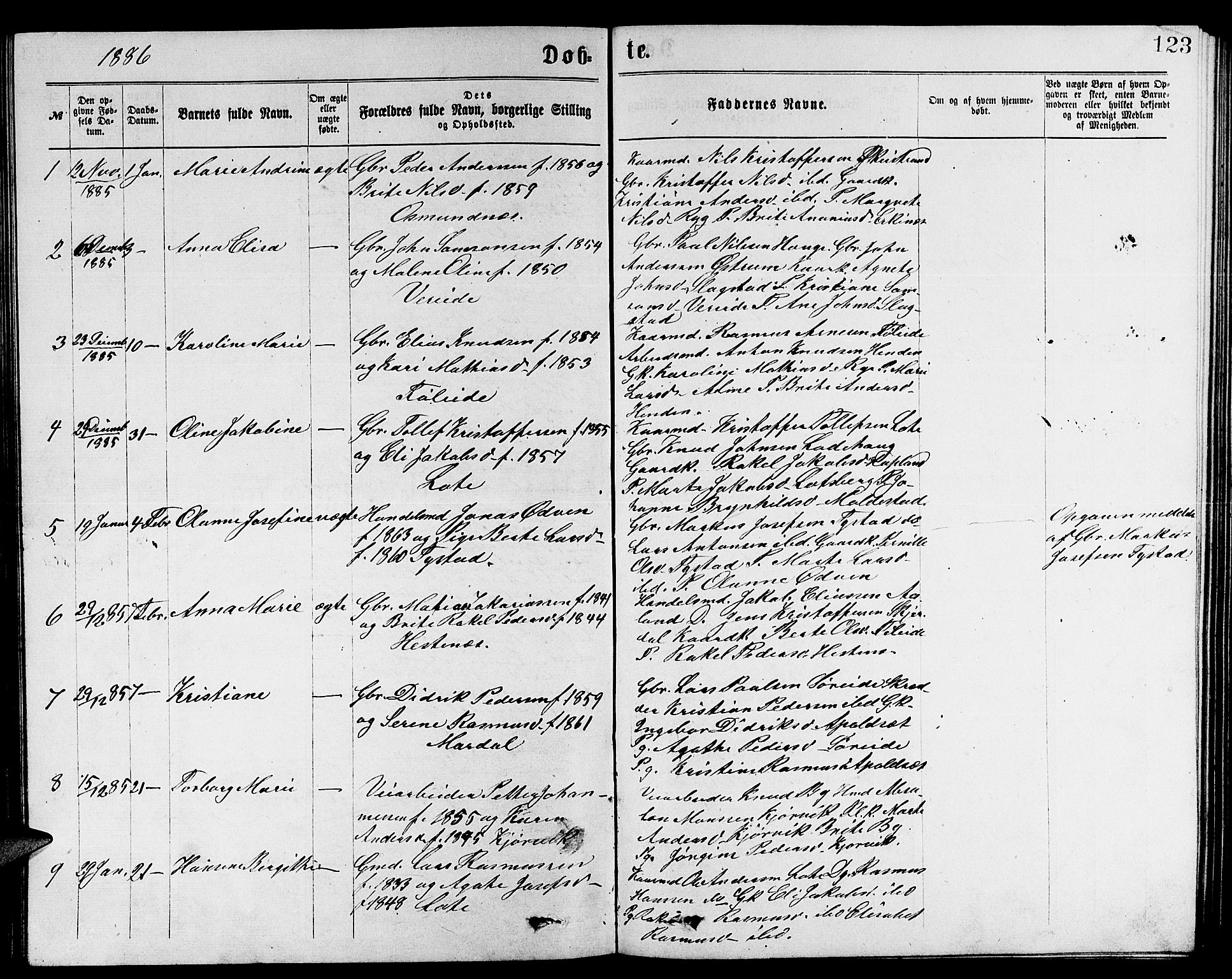 Gloppen sokneprestembete, SAB/A-80101/H/Hab/Habb/L0001: Parish register (copy) no. B 1, 1872-1888, p. 123