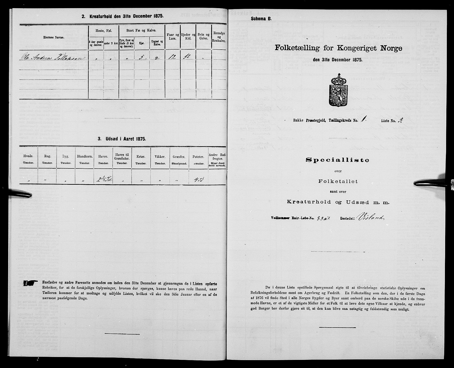 SAK, 1875 census for 1045P Bakke, 1875, p. 60