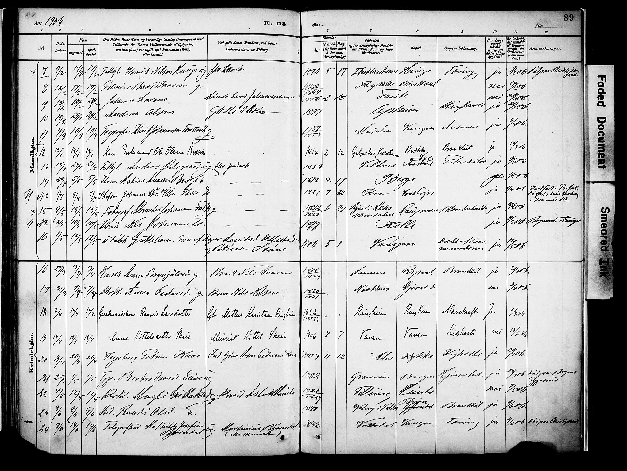 Voss sokneprestembete, SAB/A-79001/H/Haa: Parish register (official) no. A 22, 1887-1909, p. 89