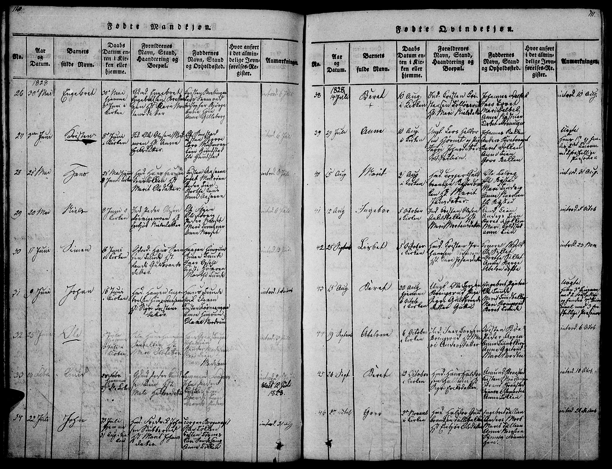 Ringebu prestekontor, SAH/PREST-082/H/Ha/Haa/L0004: Parish register (official) no. 4, 1821-1839, p. 110-111