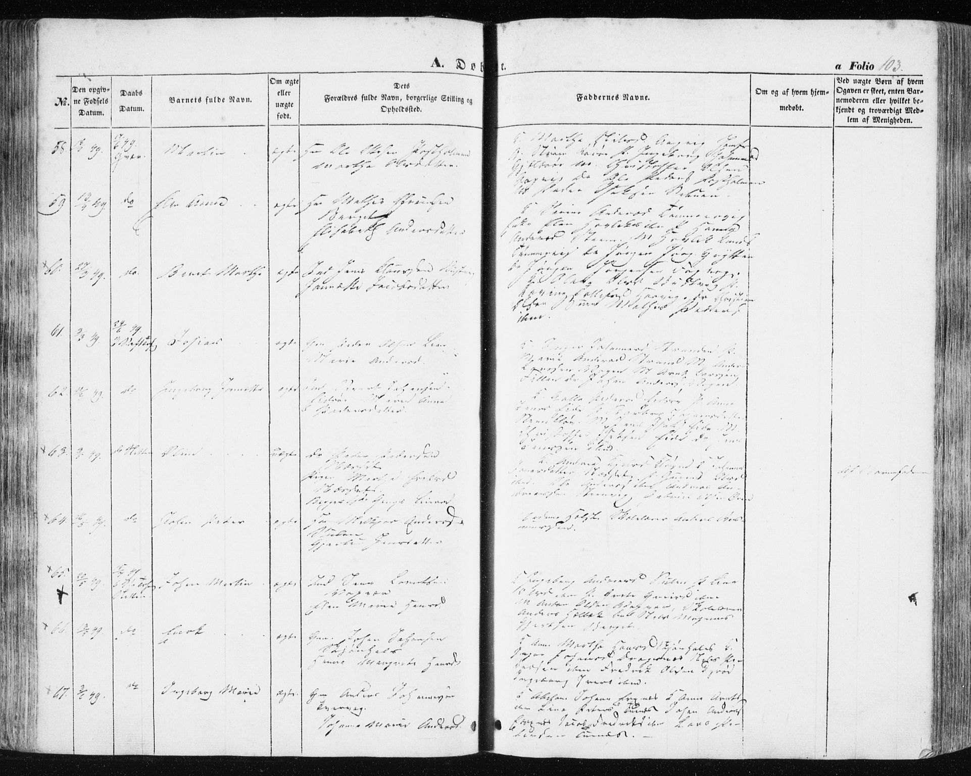 Ministerialprotokoller, klokkerbøker og fødselsregistre - Sør-Trøndelag, AV/SAT-A-1456/634/L0529: Parish register (official) no. 634A05, 1843-1851, p. 103